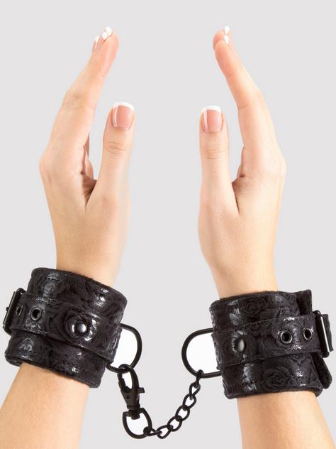 Bondage Boutique Black Rose Faux Fur Lined Wrist Cuffs