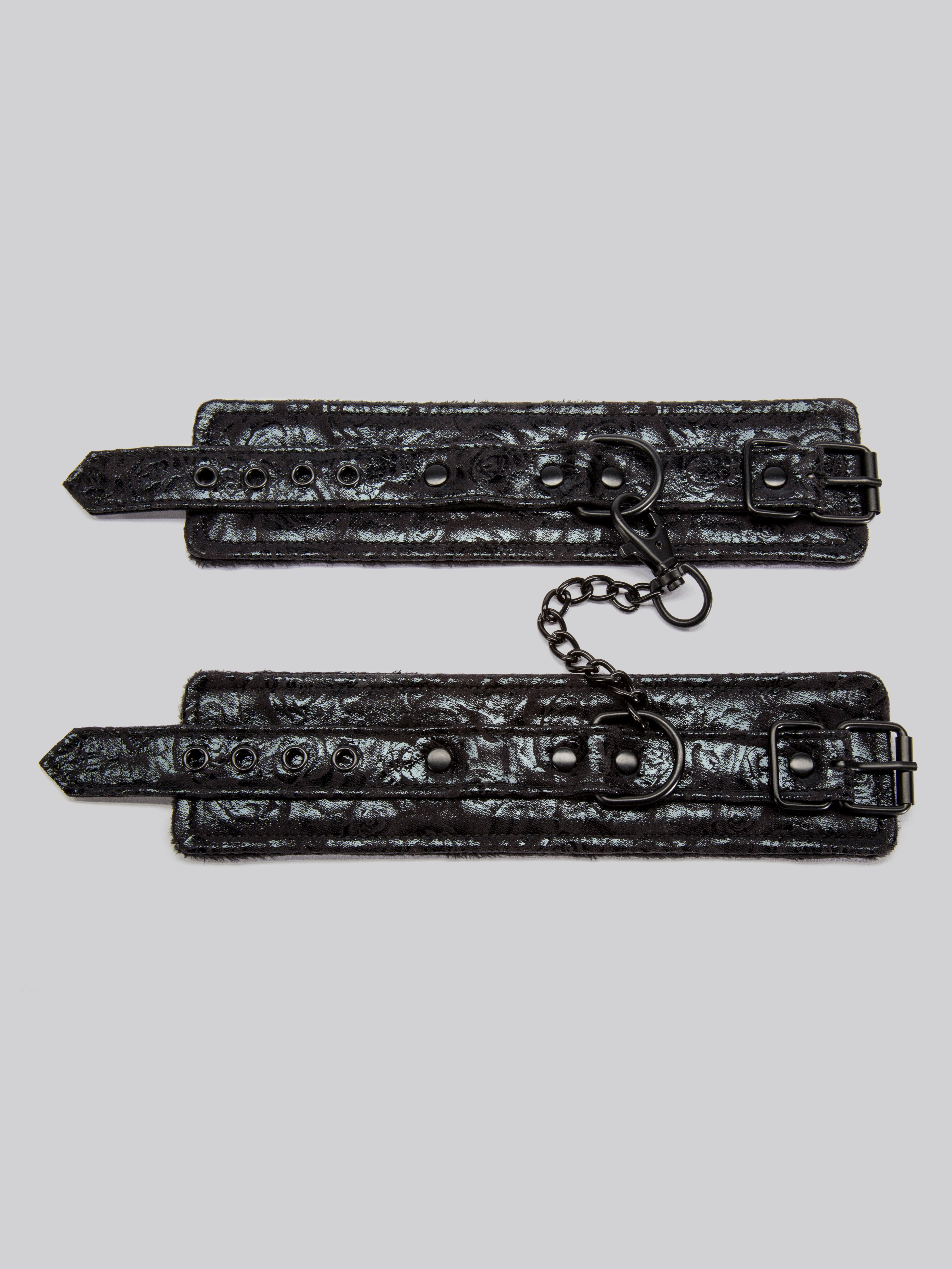 Bondage Boutique Black Rose Faux Fur Lined Wrist Cuffs, Black, hi-res