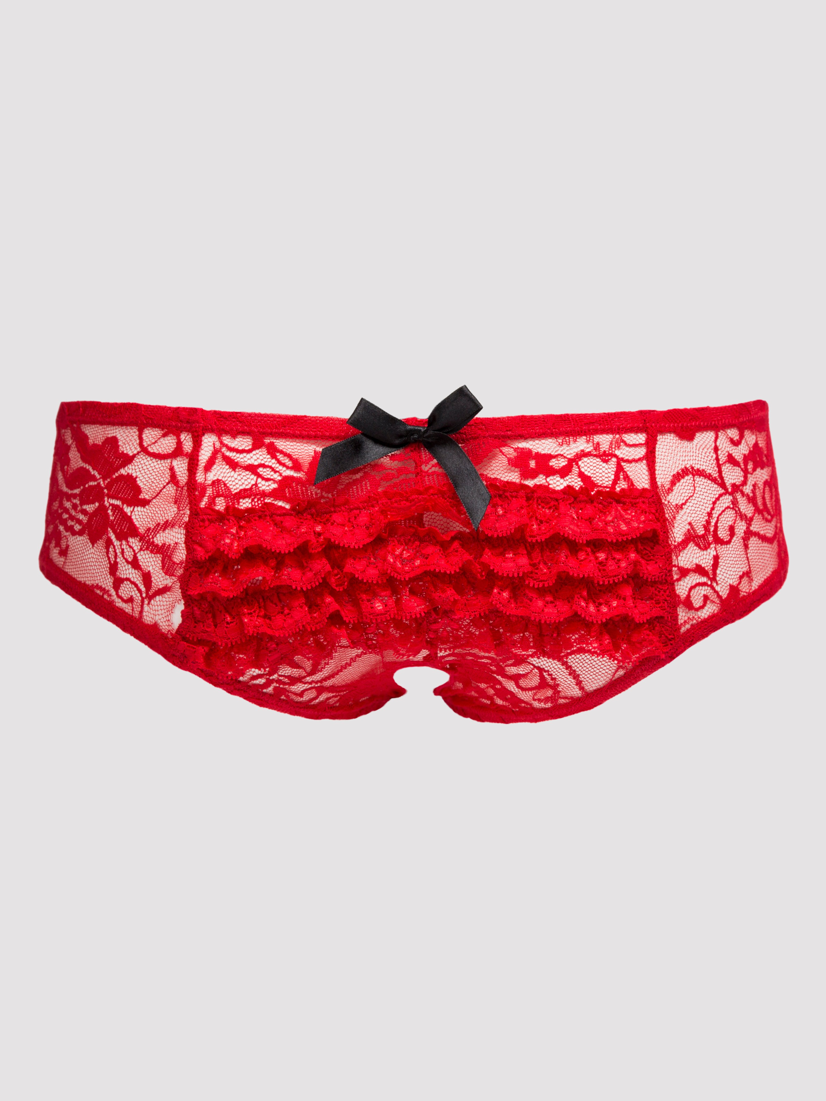 Lovehoney Crotchless Lace Ruffle-Back Knickers, Red, vanilla
