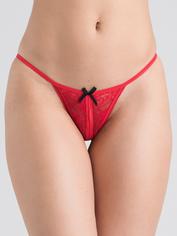 Lovehoney Crotchless Lace G-String, Red, hi-res