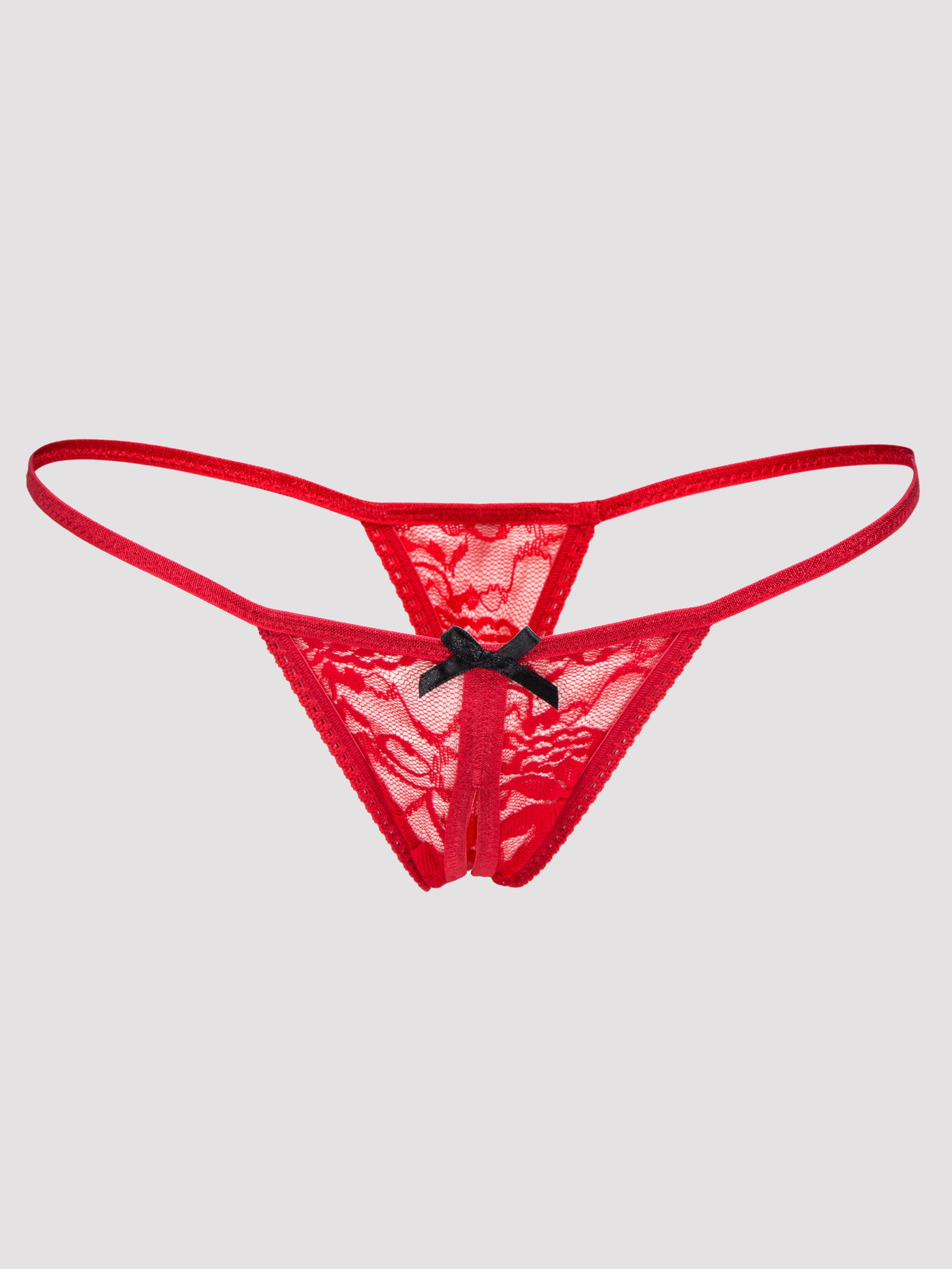Lovehoney Crotchless Lace G-String, Red, vanilla
