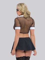 Lovehoney Fantasy Sexy Secretary Tie Front Top and Skirt Set, Black, hi-res