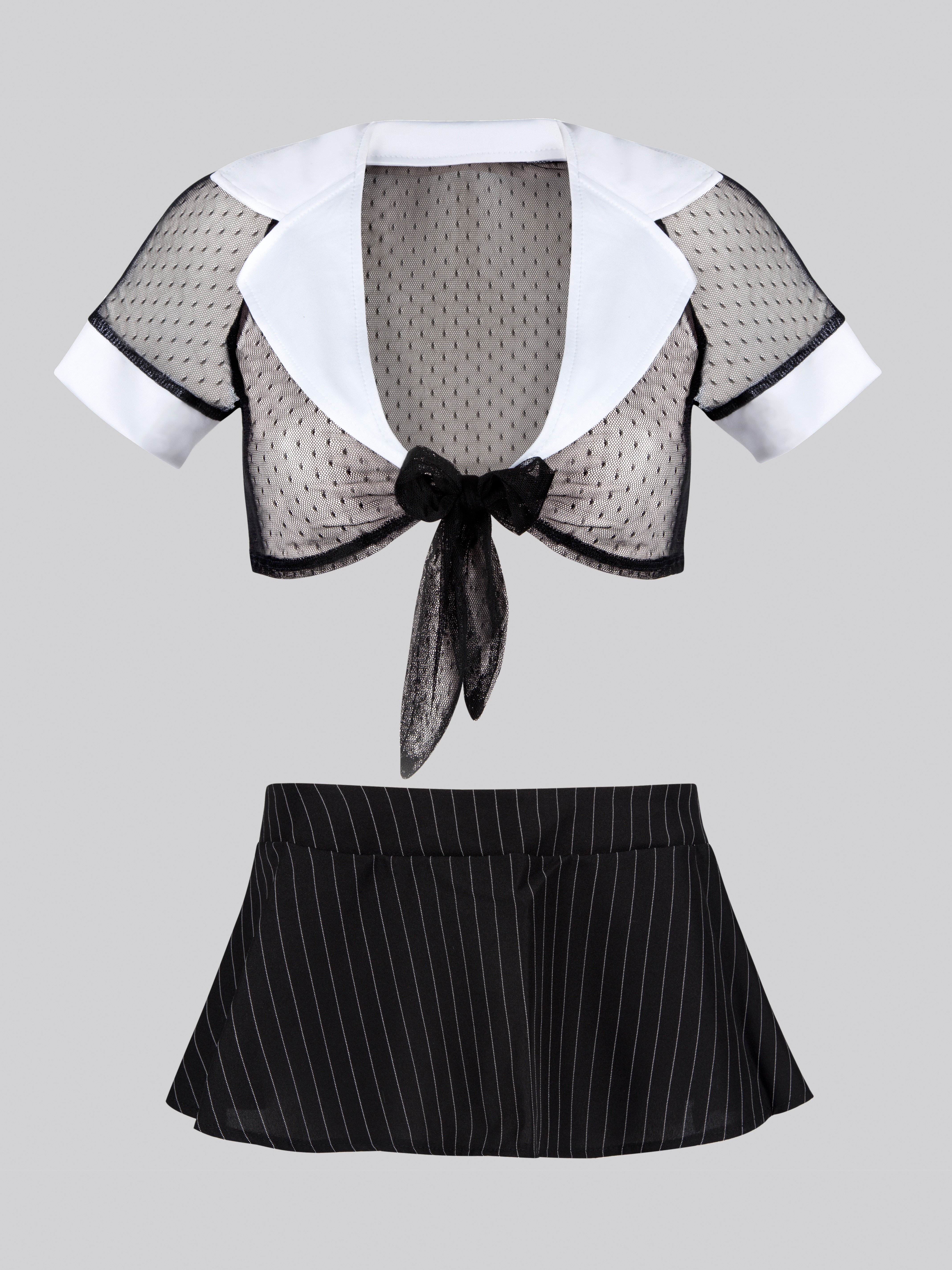 Lovehoney Fantasy Sexy Secretary Tie Front Top and Skirt Set, Black, hi-res