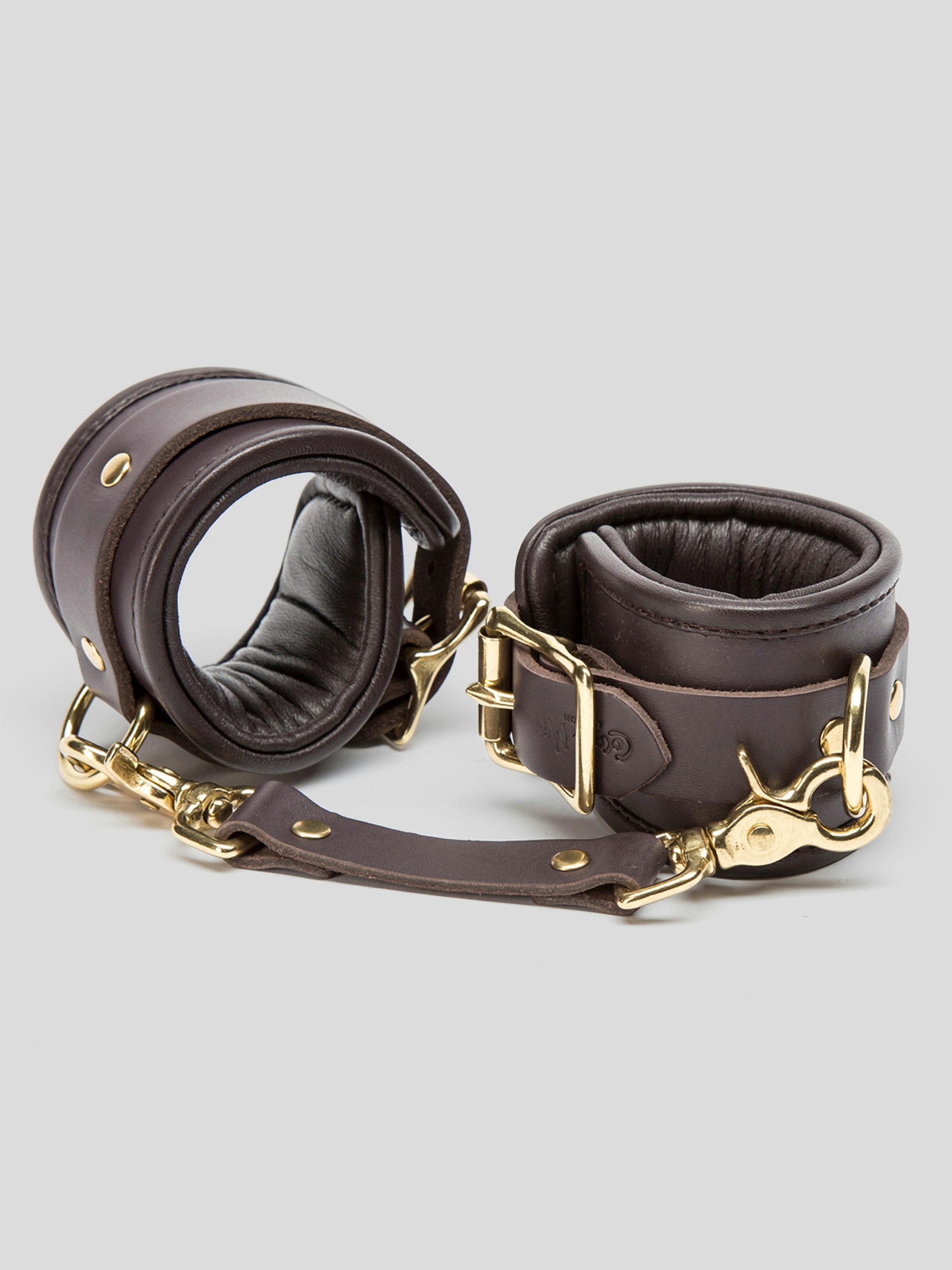 Coco de Mer Brown Leather Wrist Cuffs S/M, Brown, hi-res