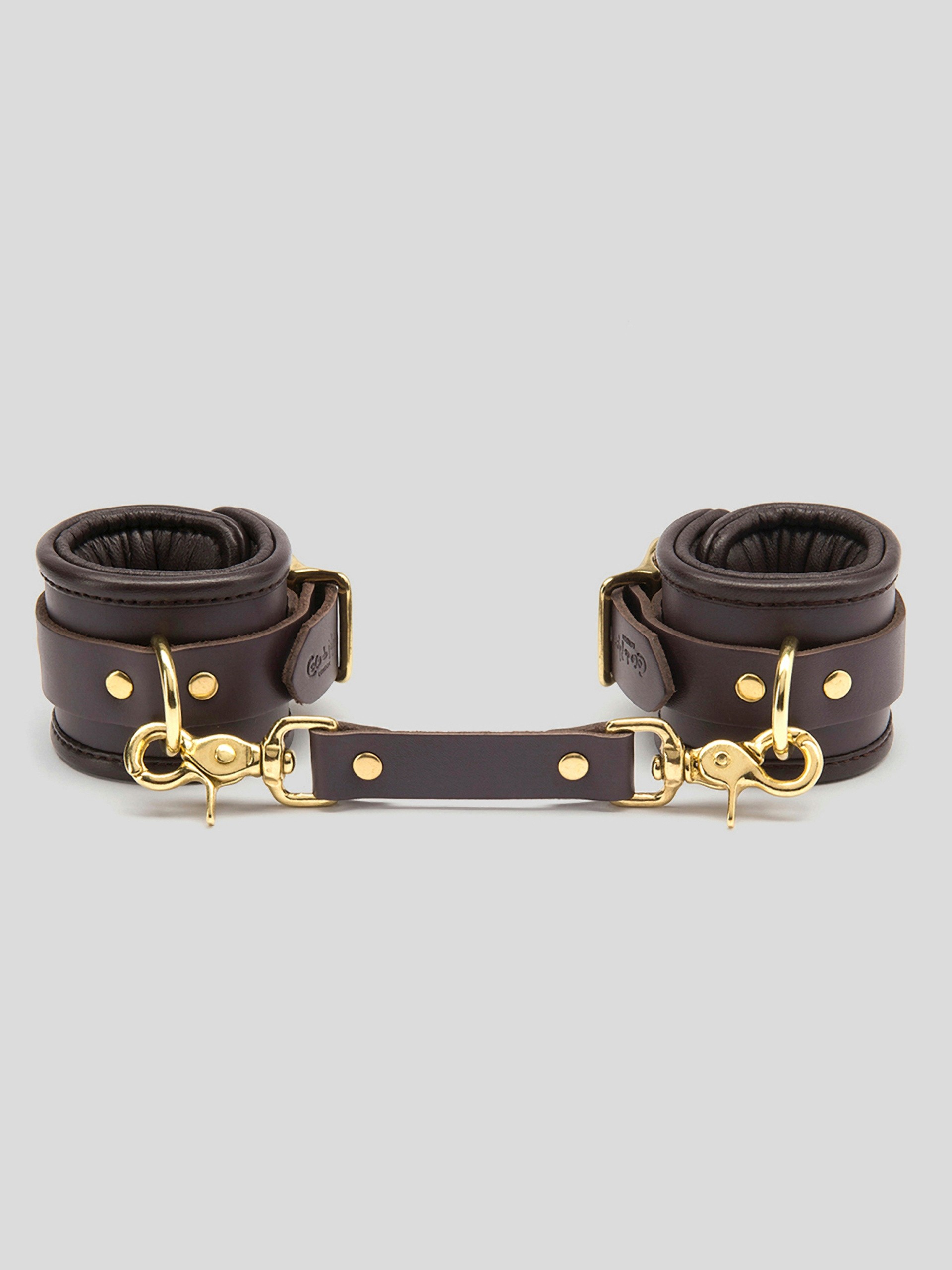 Coco de Mer Brown Leather Wrist Cuffs S/M, Brown, hi-res