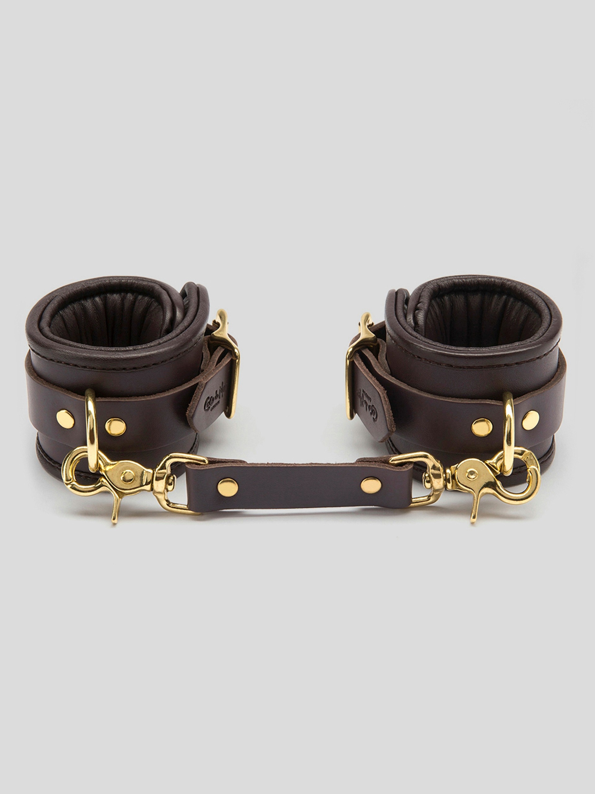 Coco de Mer Brown Leather Wrist Cuffs L/XL, Brown, hi-res