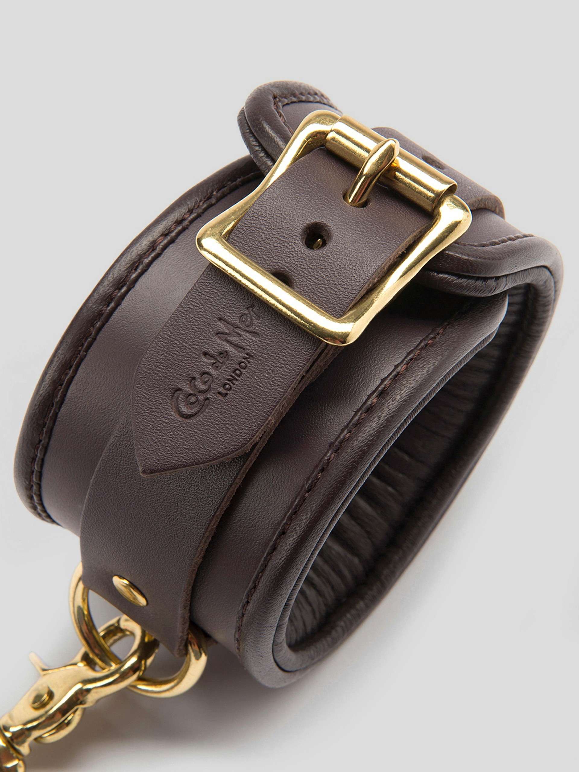 Coco de Mer Brown Leather Ankle Cuffs, Brown, hi-res