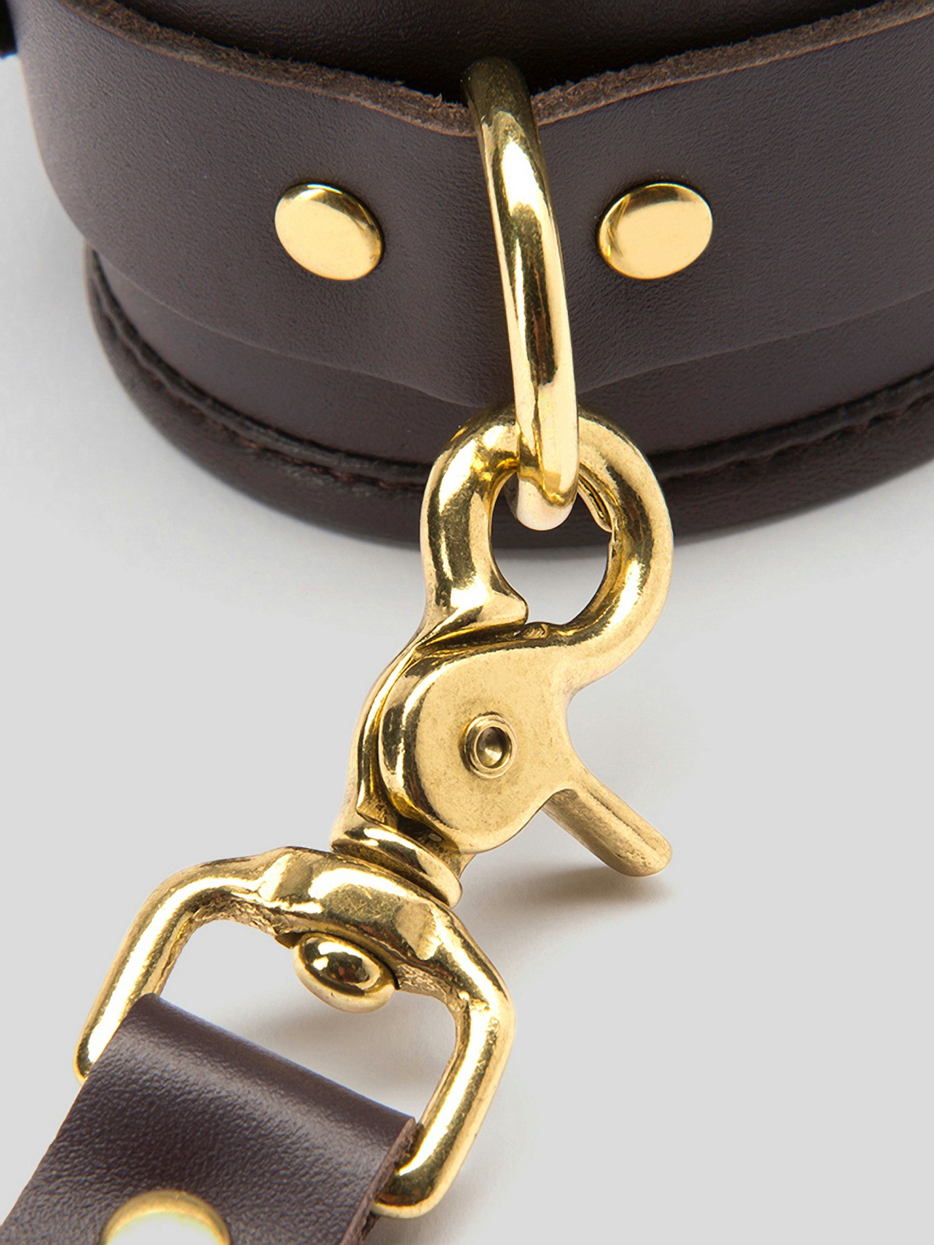 Coco de Mer Brown Leather Ankle Cuffs, Brown, hi-res