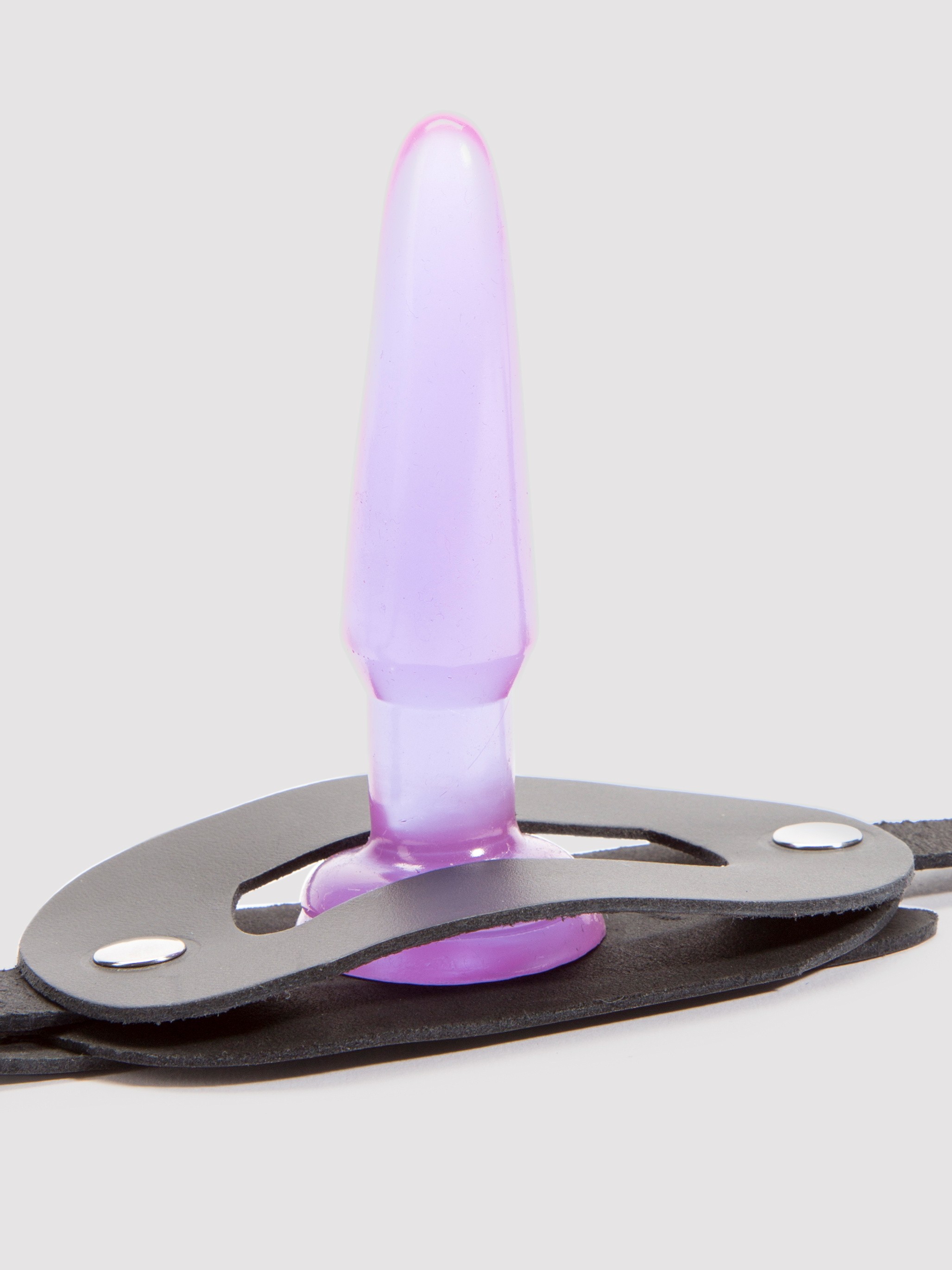 DOMINIX Deluxe Leather Anal Plug Harness with Cock Ring, Black, hi-res