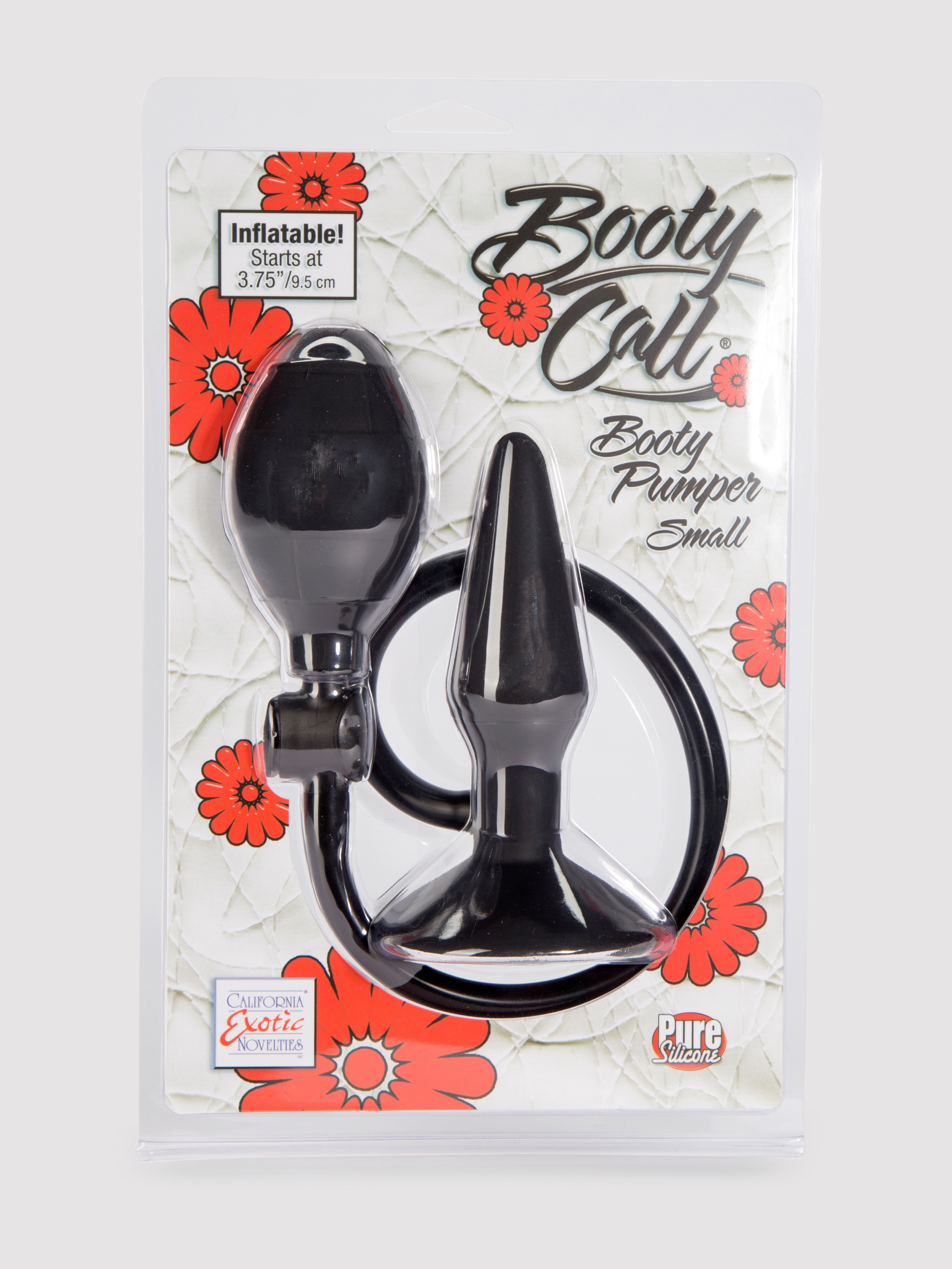 Booty Call Small Silicone Inflatable Butt Plug 4 Inch, Black, hi-res