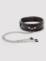 DOMINIX Deluxe Leather Collar with Nipple Clamps, Black, hi-res