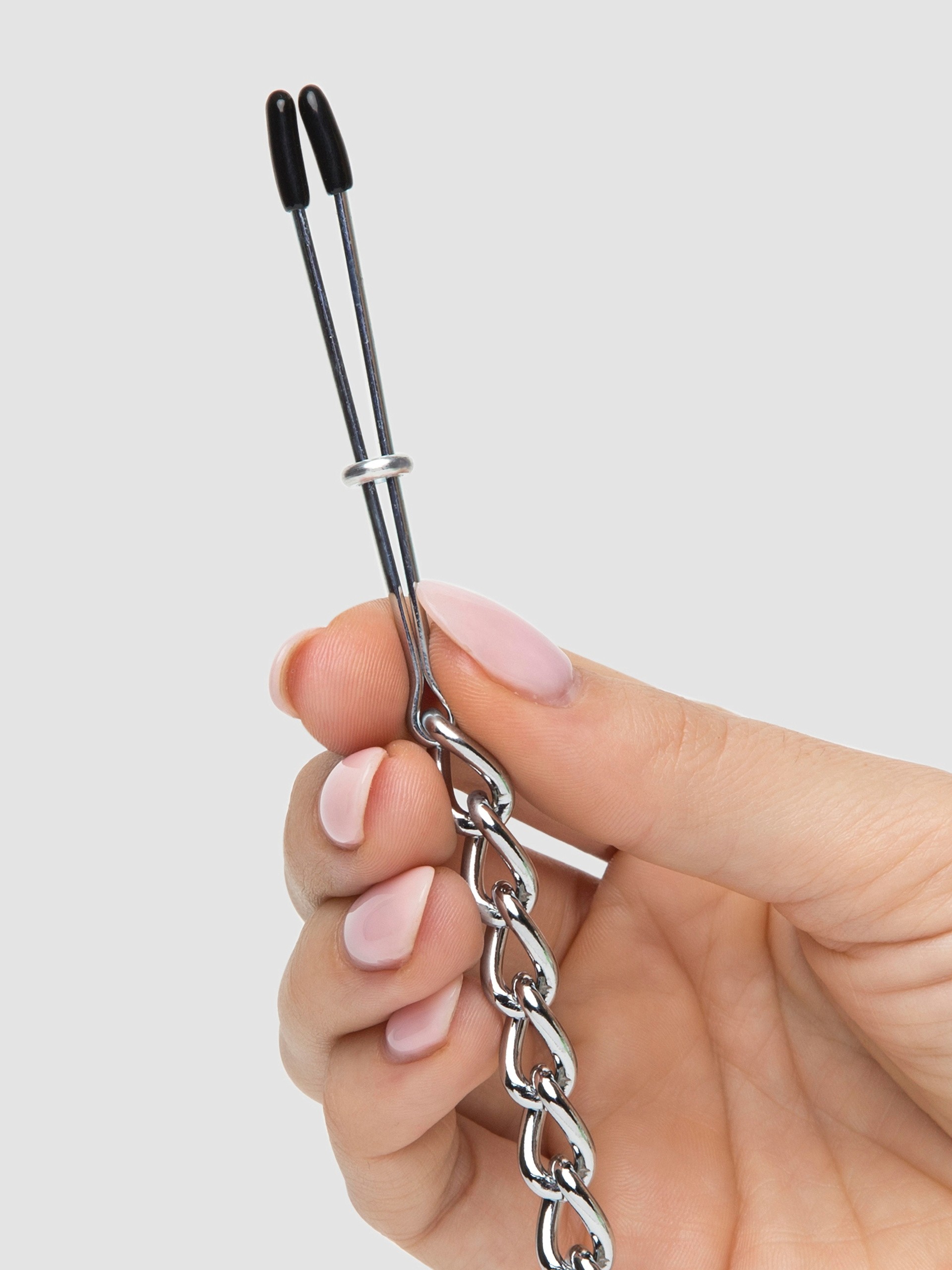 DOMINIX Deluxe Leather Collar with Nipple Clamps, Black, hi-res