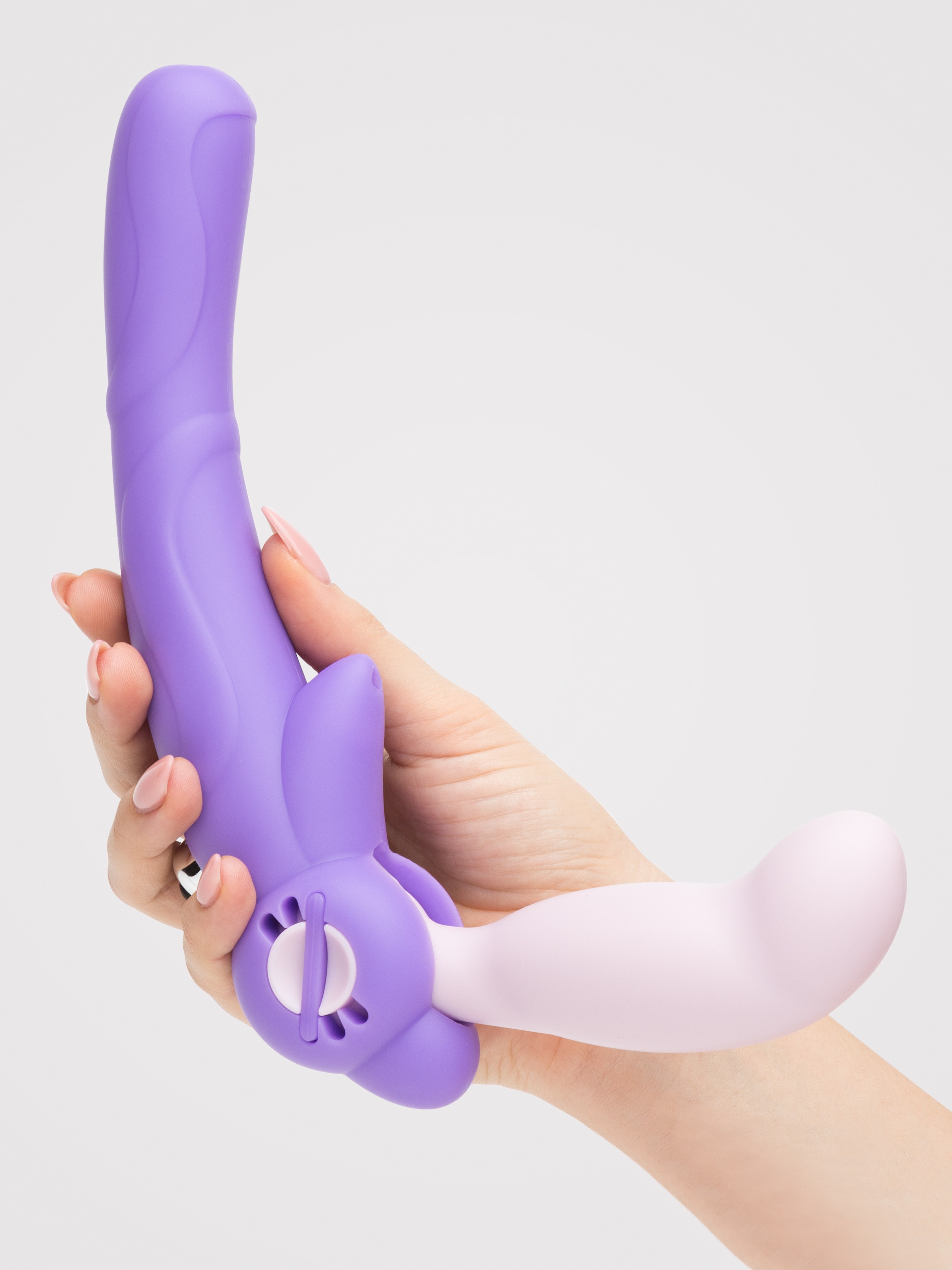 Lovehoney Double Delight Adjustable Vibrating Strapless Strap-On Dildo, Purple, hi-res