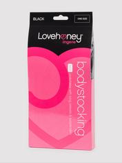 Lovehoney Bodystocking aus Spitze mit langen Ärmeln und Strapshaltern, Schwarz, hi-res