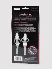 Lovehoney Long Sleeve Lace Suspender Bodystocking, Negro , hi-res