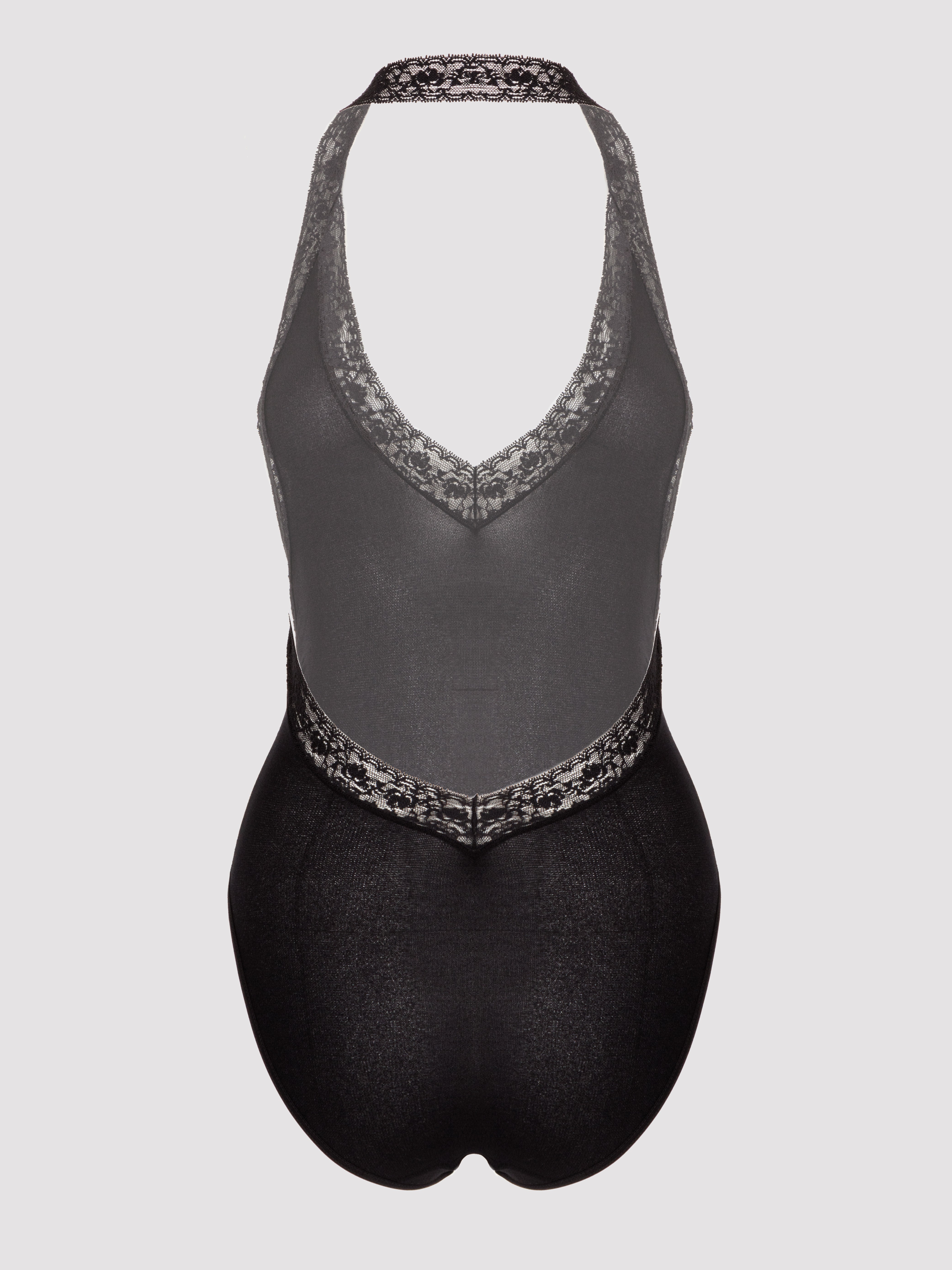 Lovehoney Crotchless Halterneck Teddy, Black, hi-res