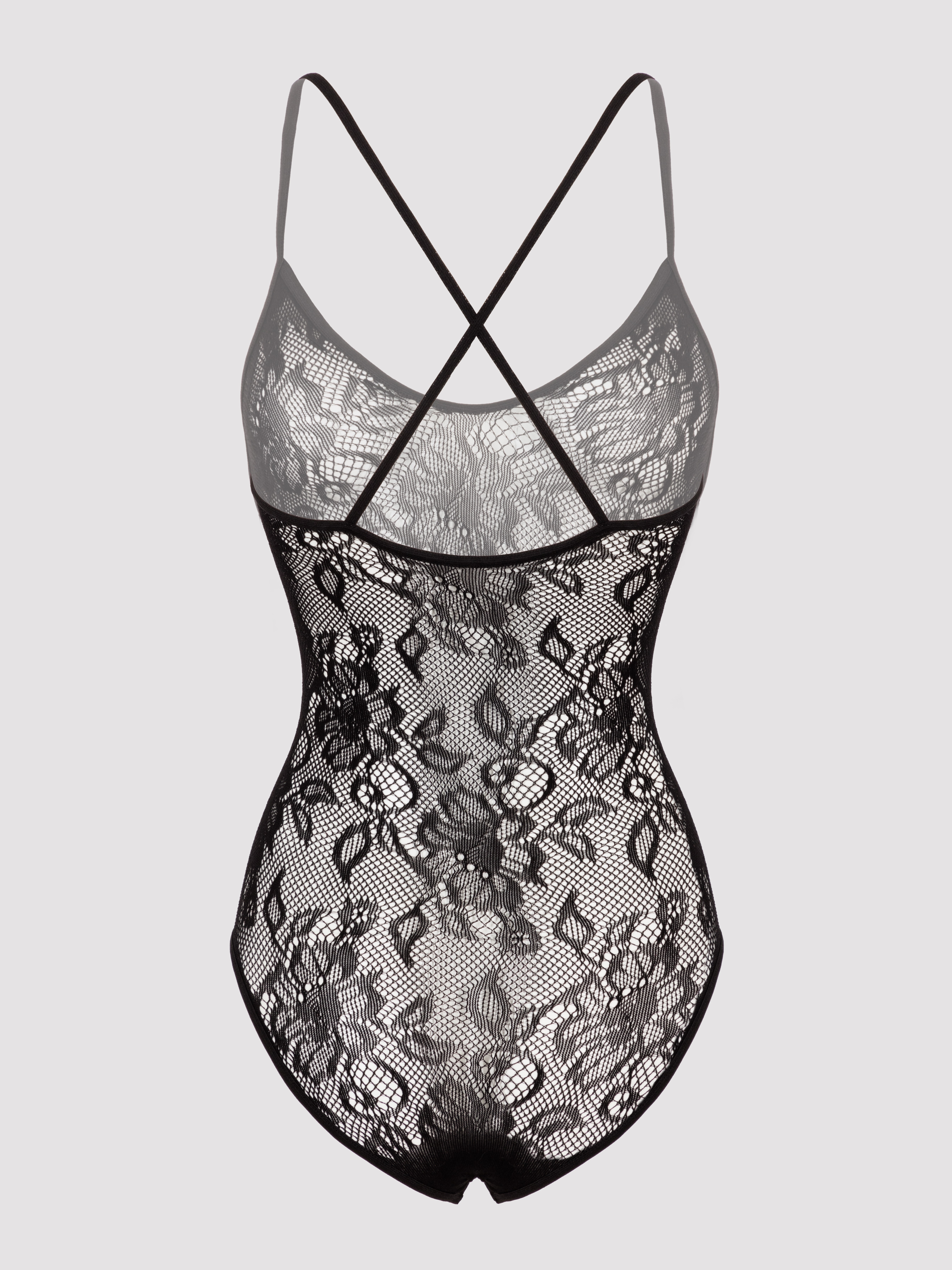 Lovehoney Black Crotchless Lace Spaghetti Strap Body, Black, vanilla