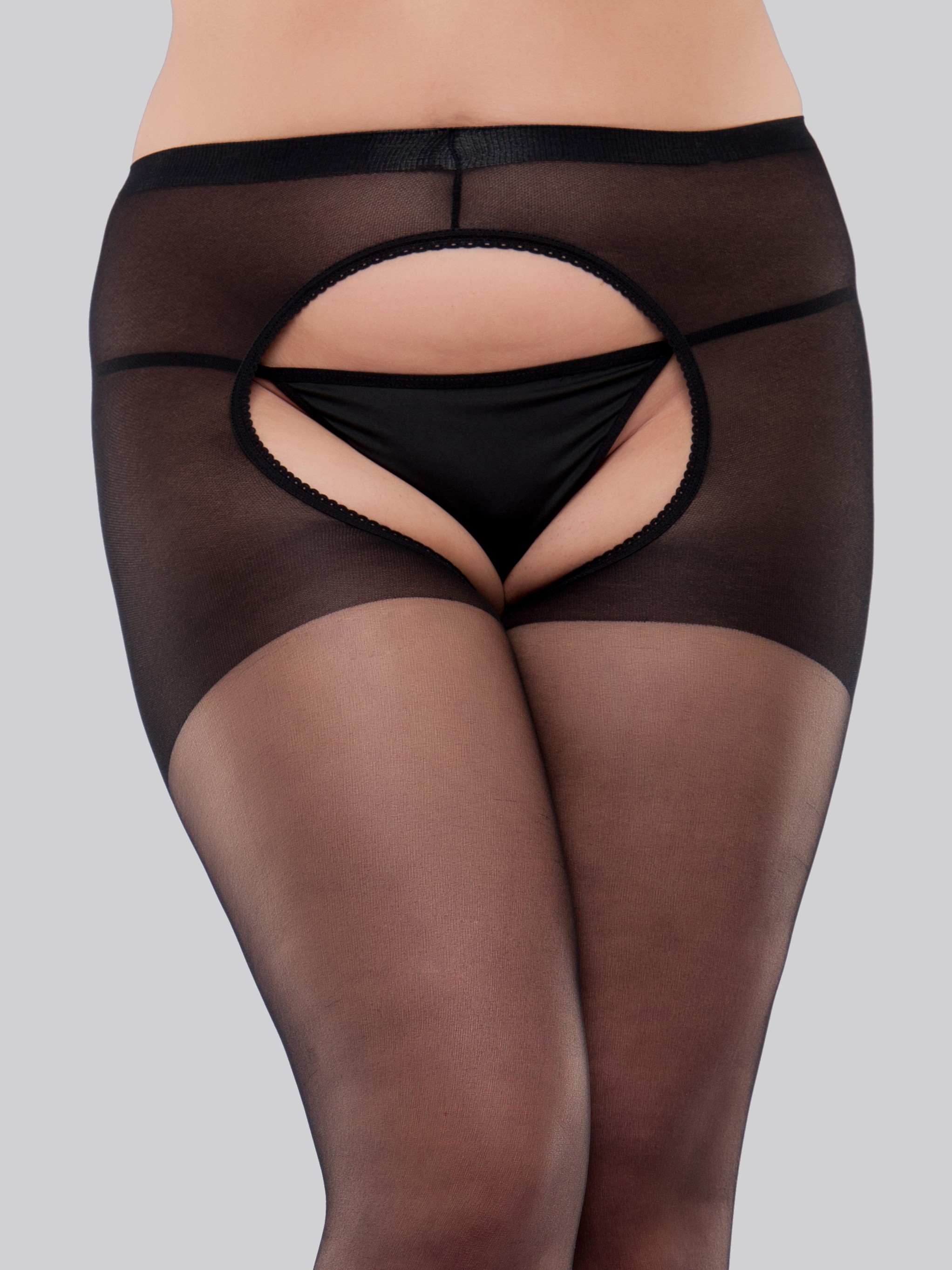 Lovehoney Plus Size Crotchless Tights, Black, hi-res