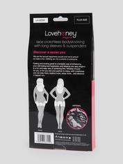 Lovehoney Plus Size Long Sleeve Lace Suspender Bodystocking, Black, hi-res