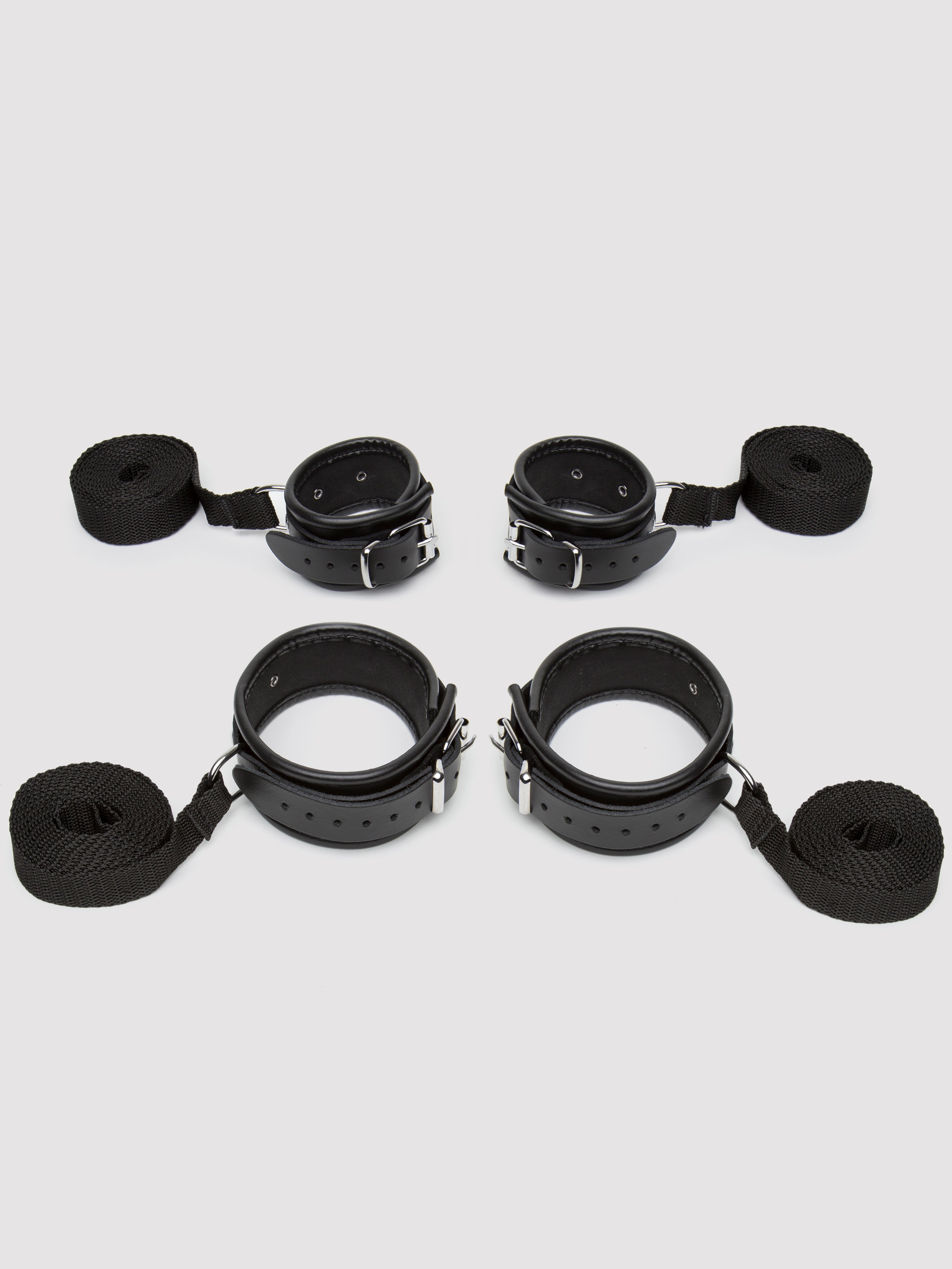 DOMINIX Deluxe Leather Cuffs Bedroom Restraint Kit, Black, hi-res