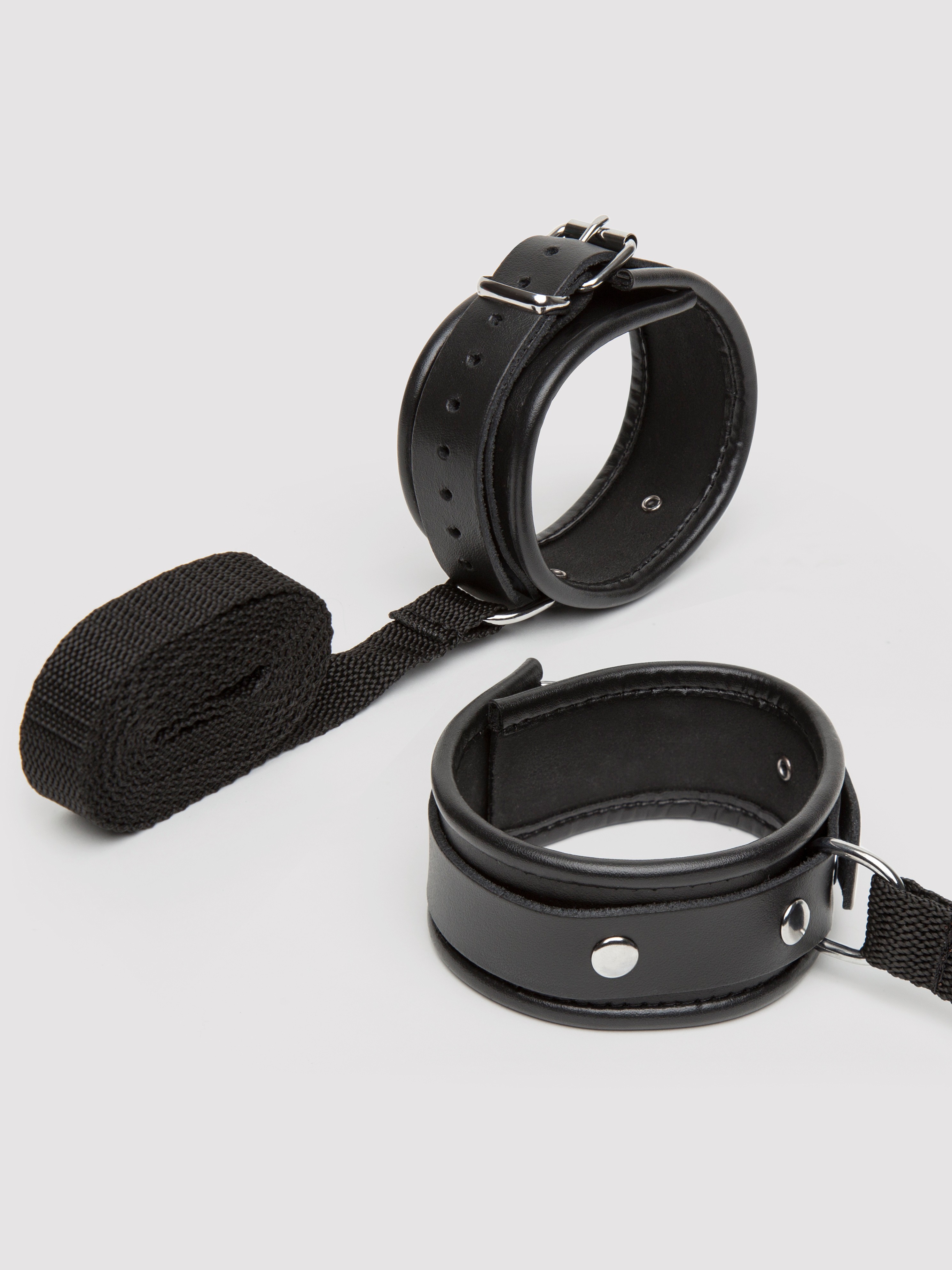 DOMINIX Deluxe Leather Cuffs Bedroom Restraint Kit, Black, hi-res