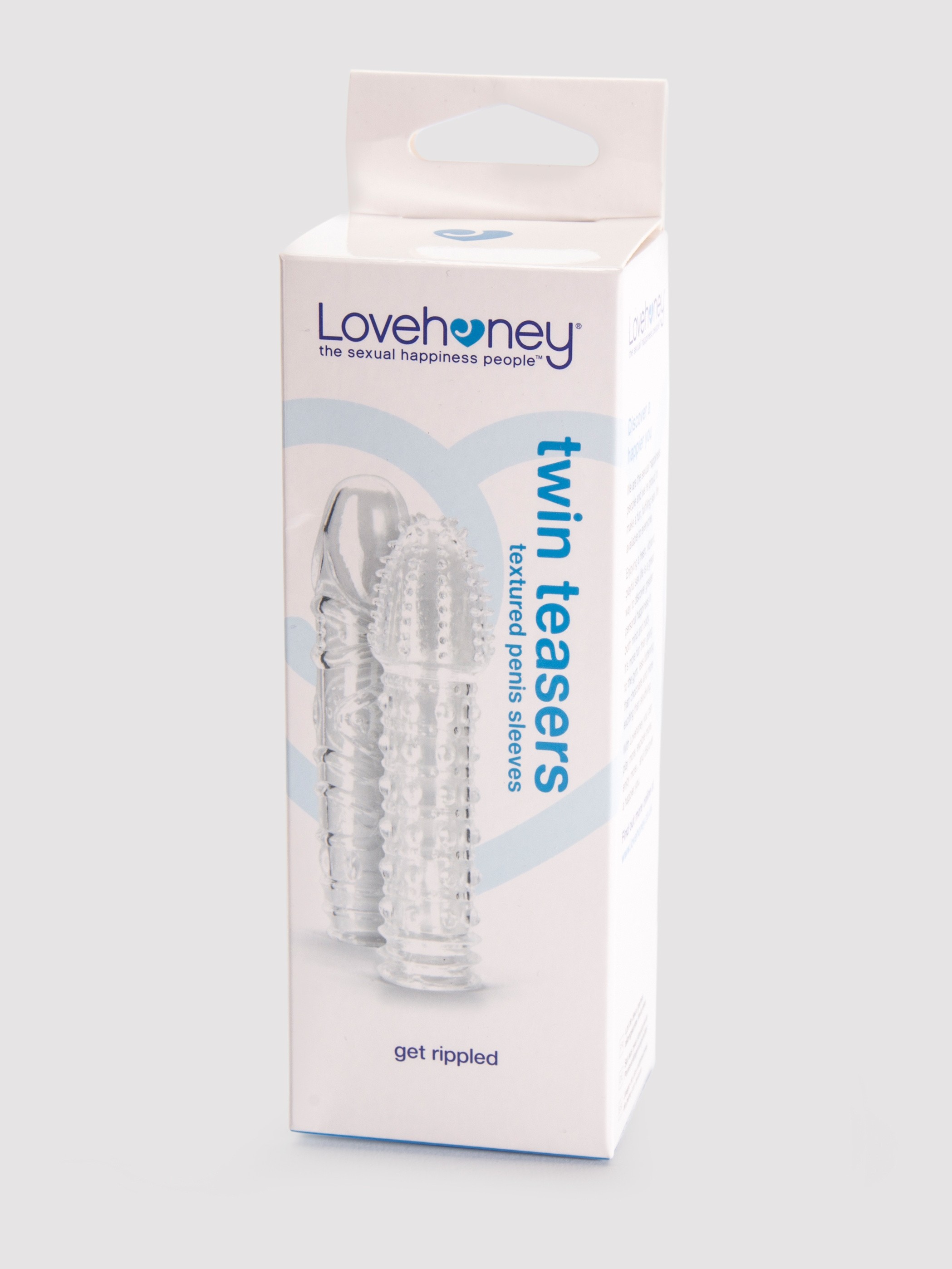 Lovehoney Twin Teasers Textured Penis Sleeves (2 Pack), Clear, hi-res