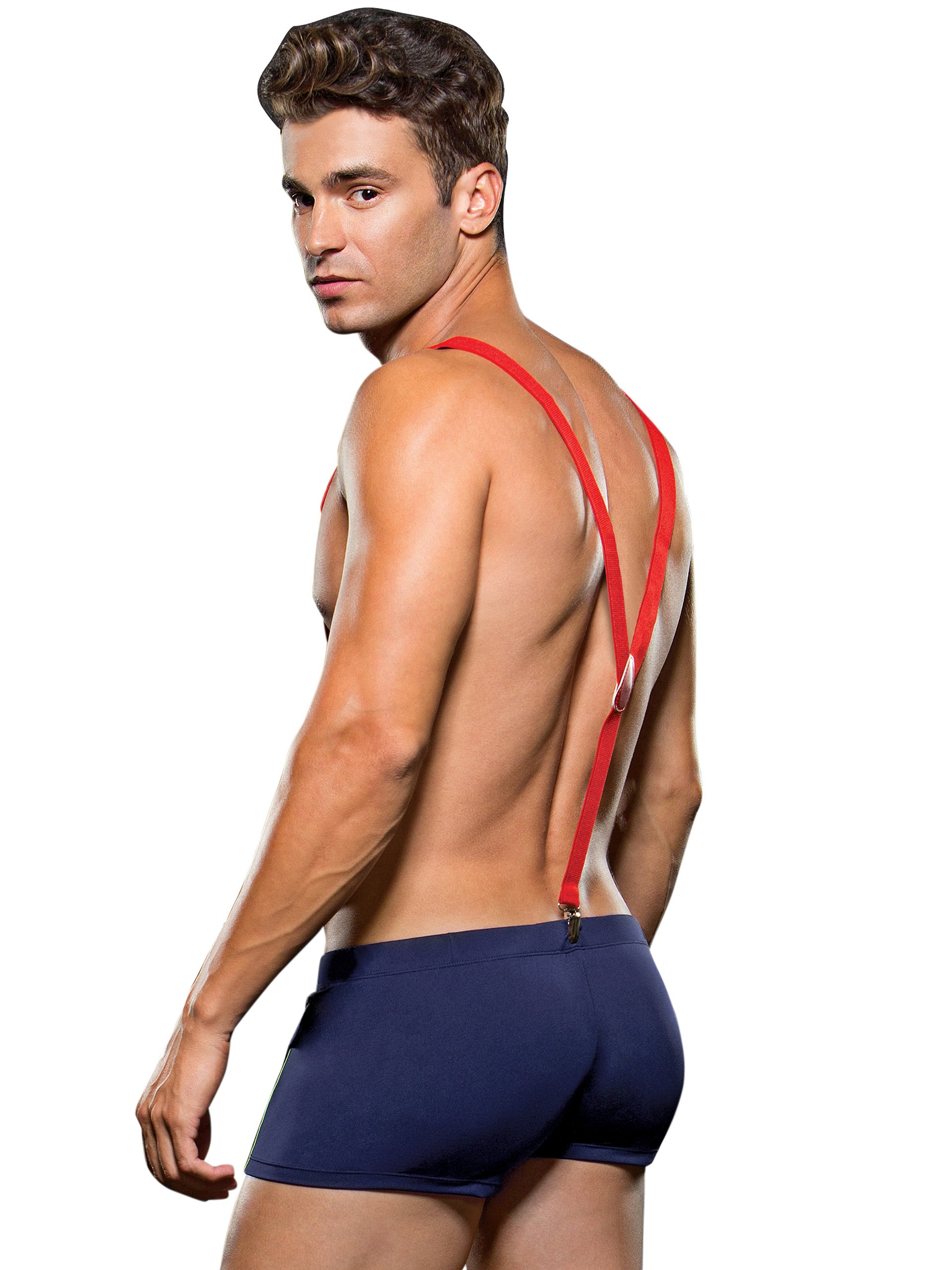 Envy Sexy Fireman Trunks and Suspenders Set, Blue, hi-res