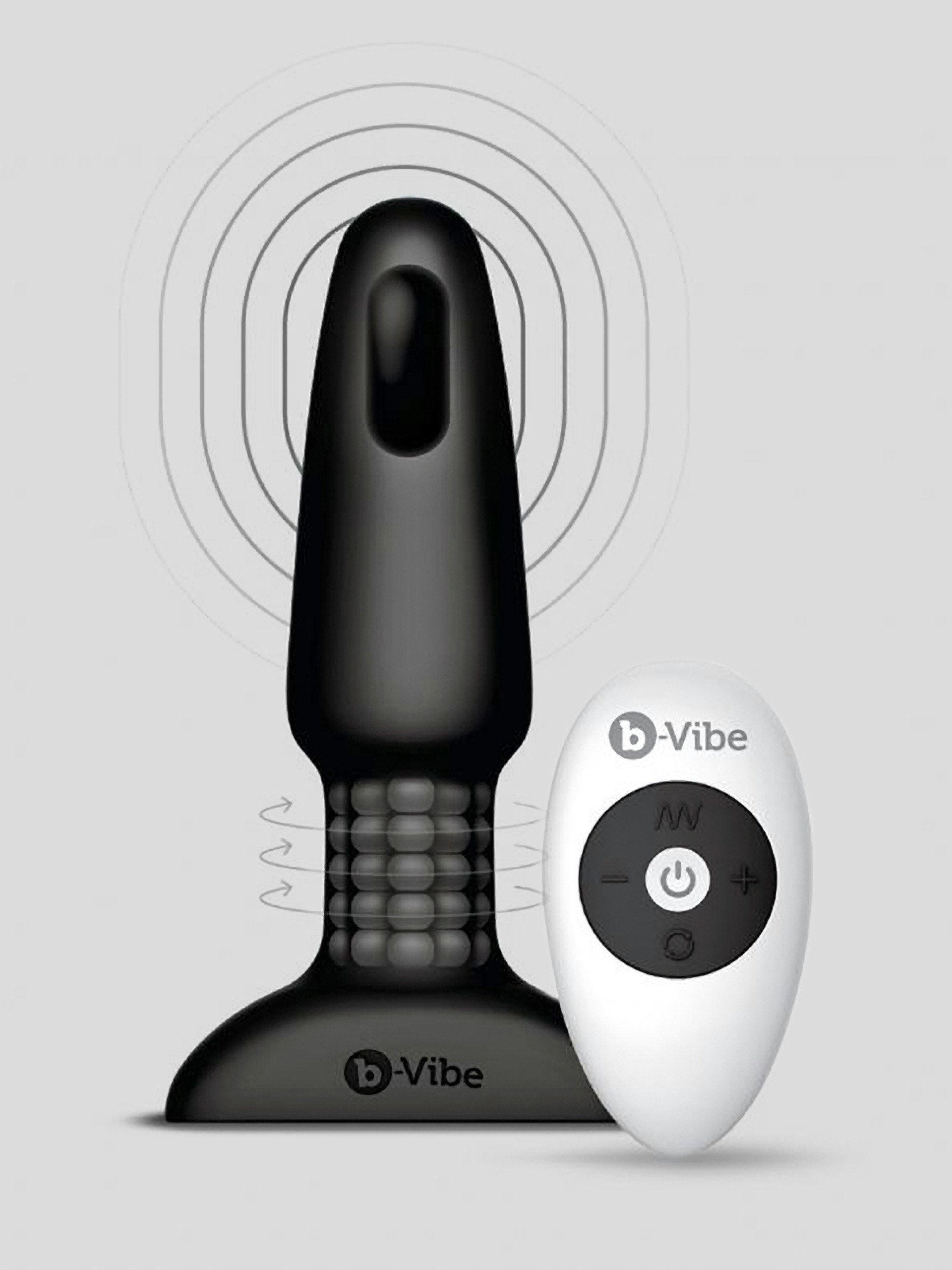 b-Vibe Remote Control Rechargeable Vibrating Rimming Butt Plug, Black, hi-res