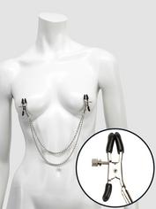 Bondage Boutique Adjustable Nipple Clamps with Double Chain, Silver, hi-res