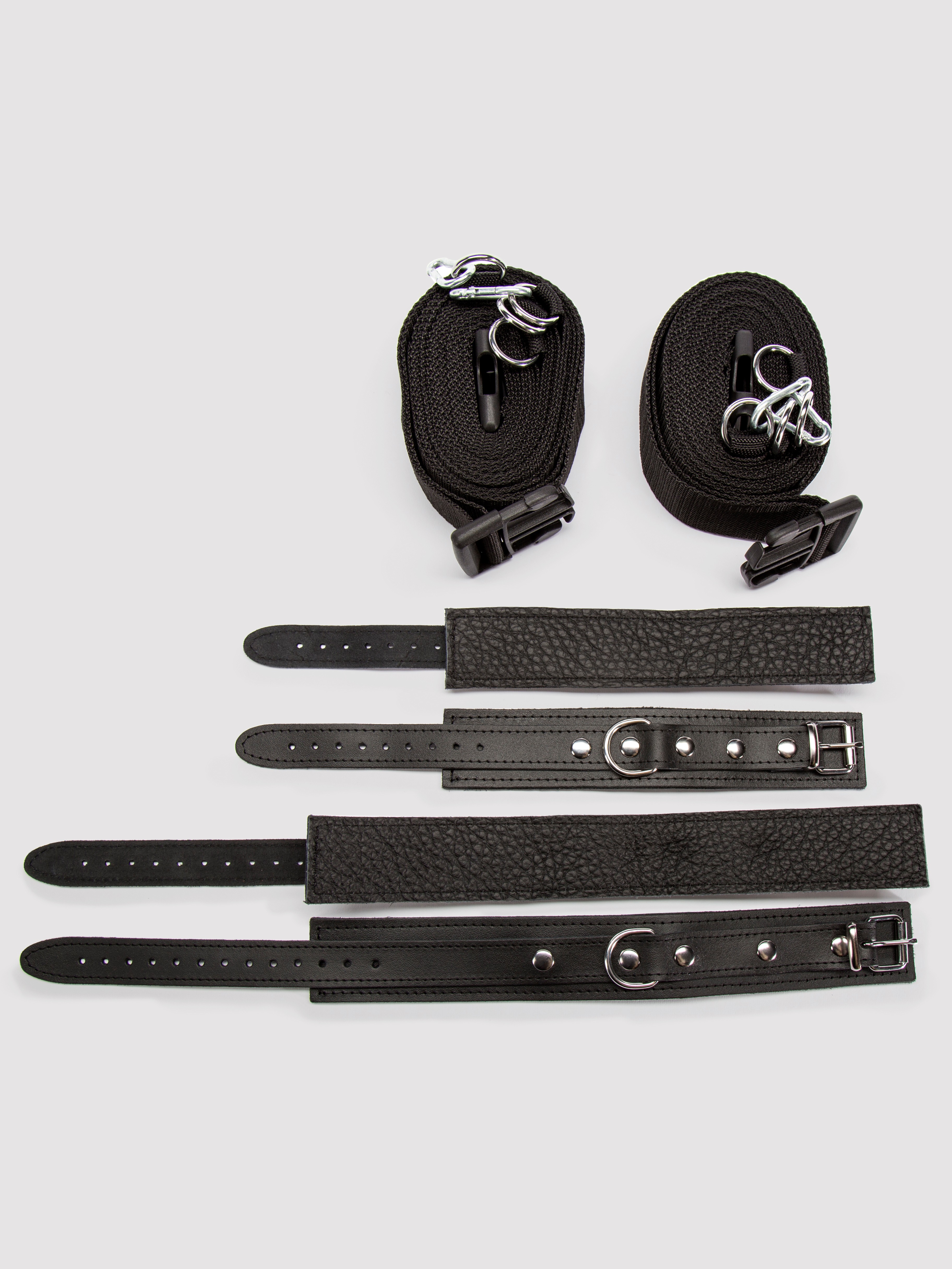 DOMINIX Deluxe Adjustable Leather Cuff Under Mattress Set, Black, hi-res