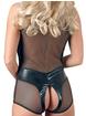 Cottelli Wet Look and Sheer Crotchless Teddy, Black, hi-res