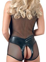 Cottelli Wet Look and Sheer Crotchless Teddy, Black, hi-res