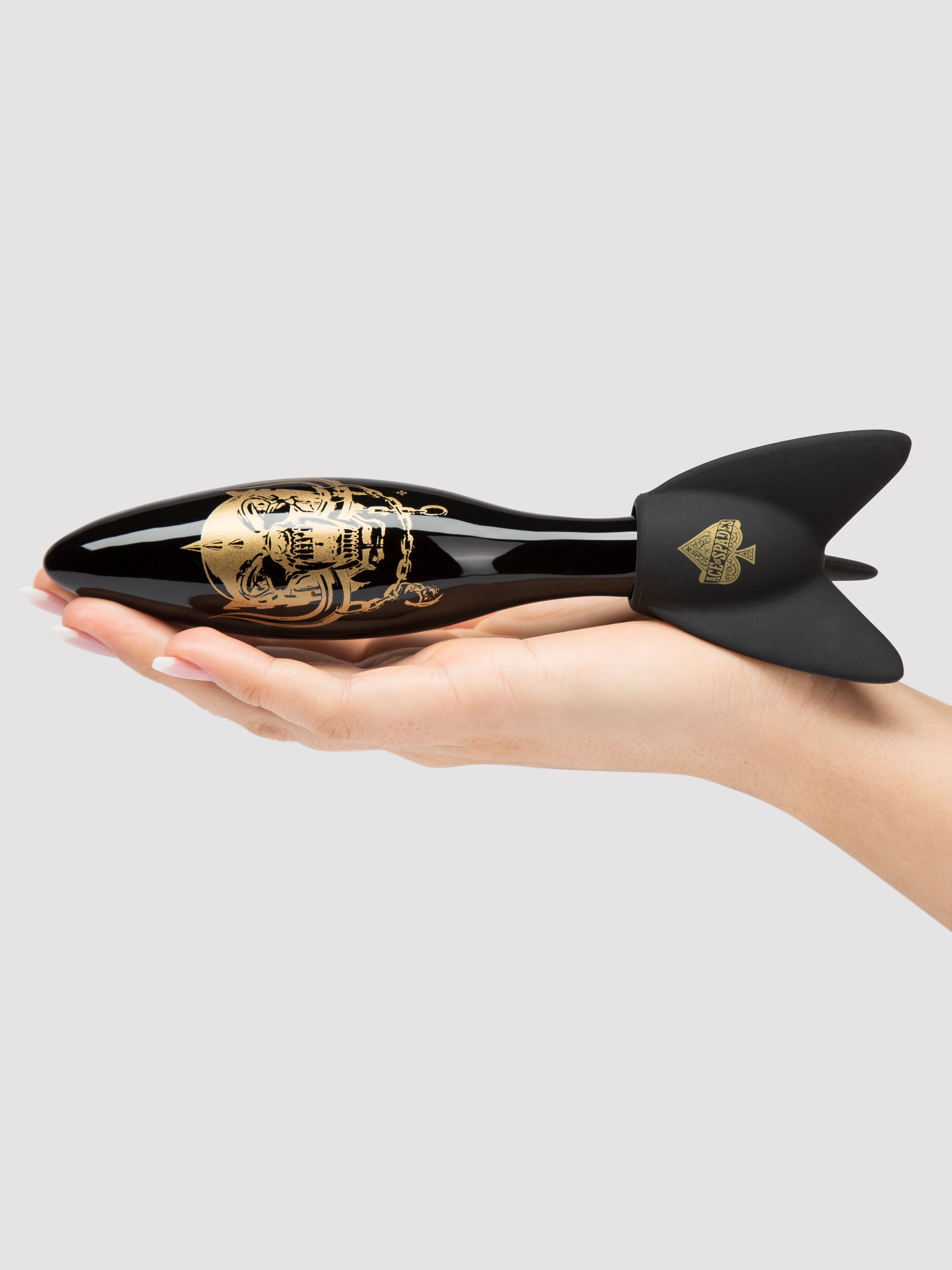 Mot&ouml;rhead Bomber Black and Gold Rock Hard Glass Dildo, Black, hi-res