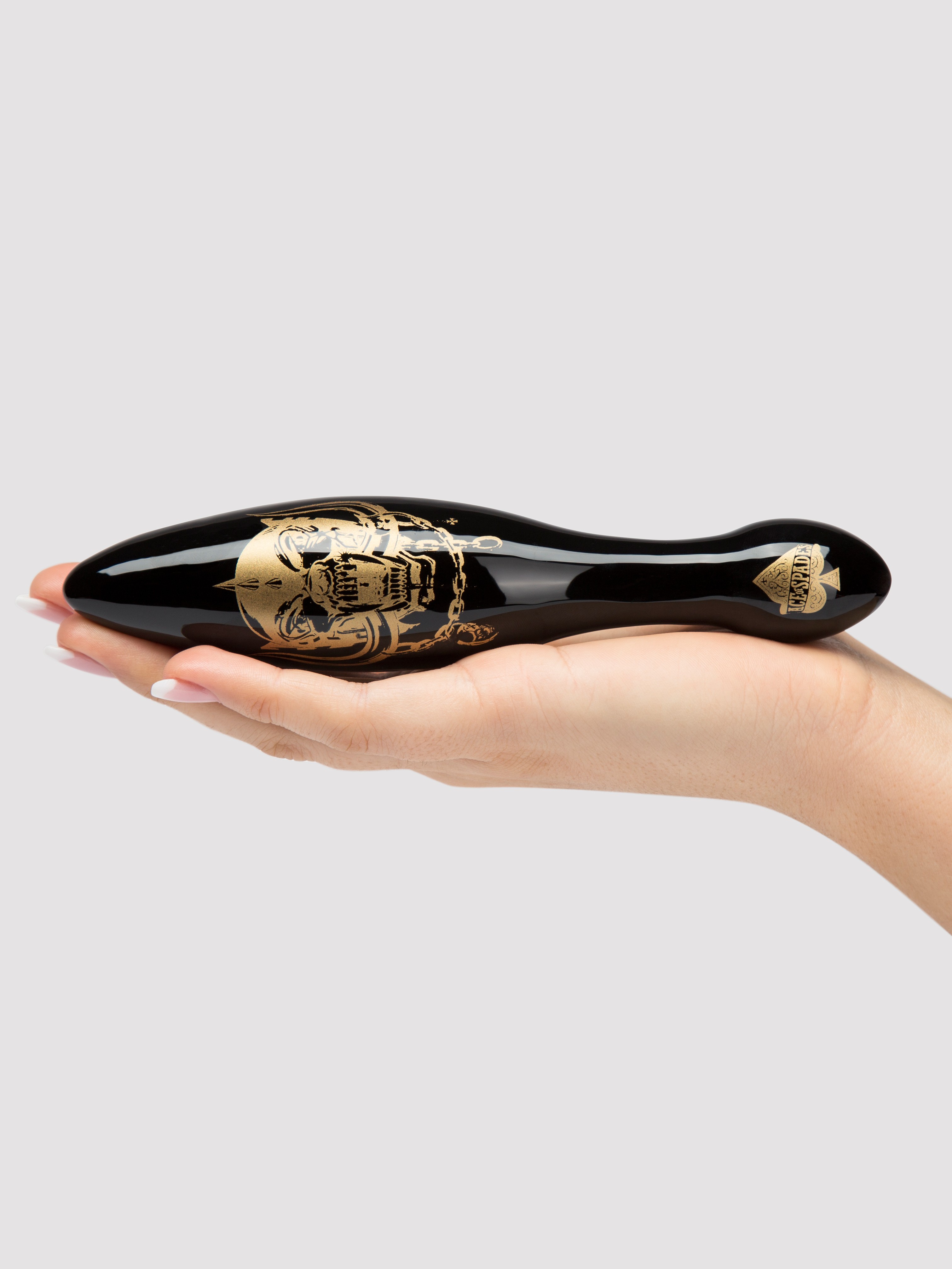 Mot&ouml;rhead Bomber Black and Gold Rock Hard Glass Dildo, Black, hi-res