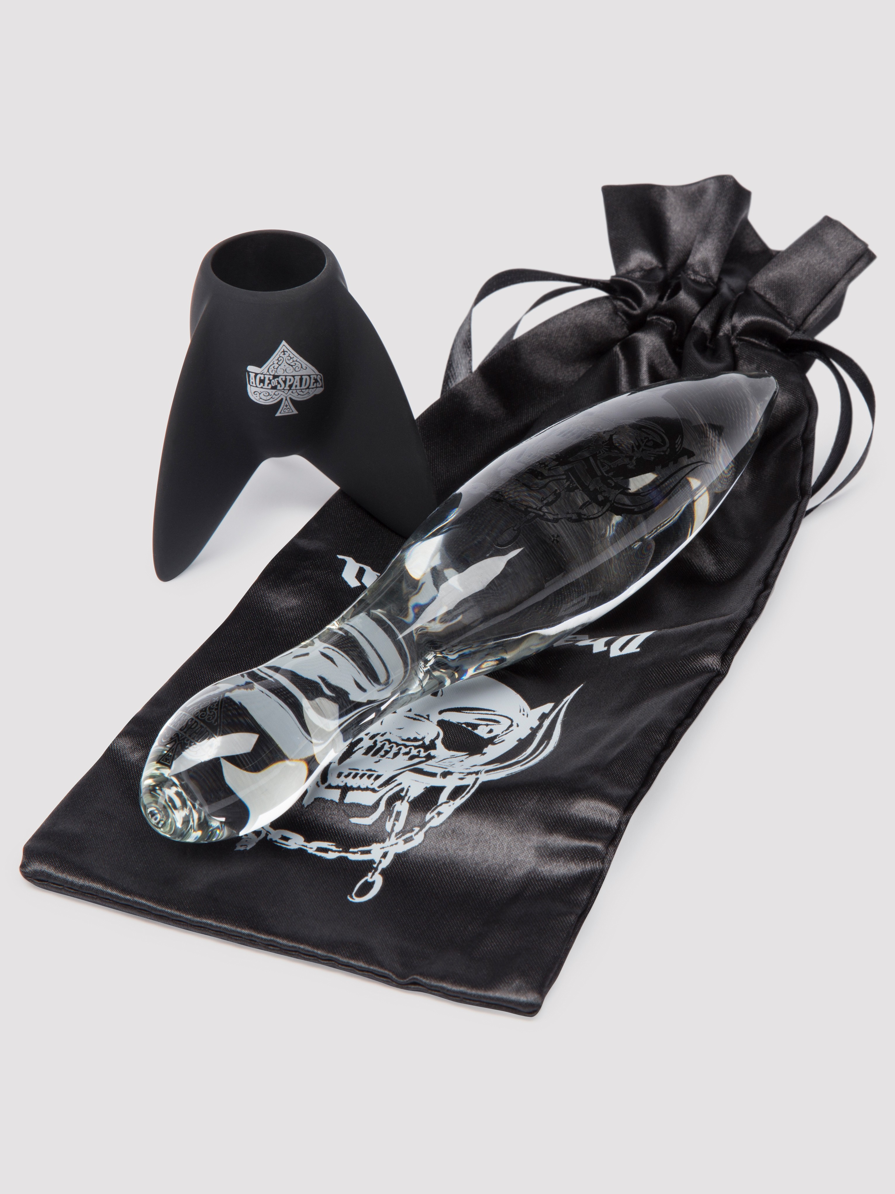 Mot&ouml;rhead Bomber Clear and Black Rock Hard Glass Dildo, Clear, hi-res