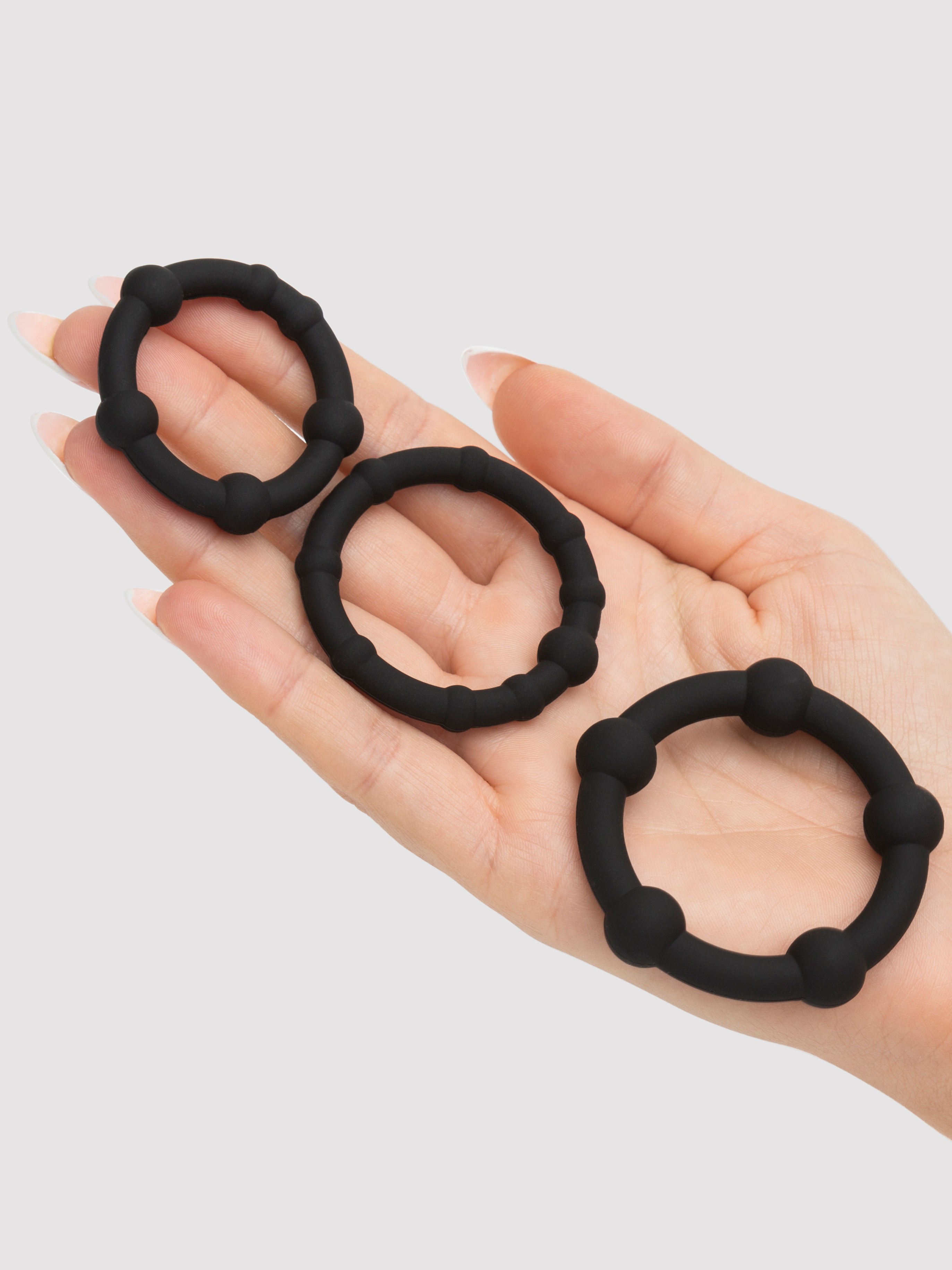 Lovehoney Get Hard Beaded Silicone Cock Ring Set (3 Pack), Black, hi-res