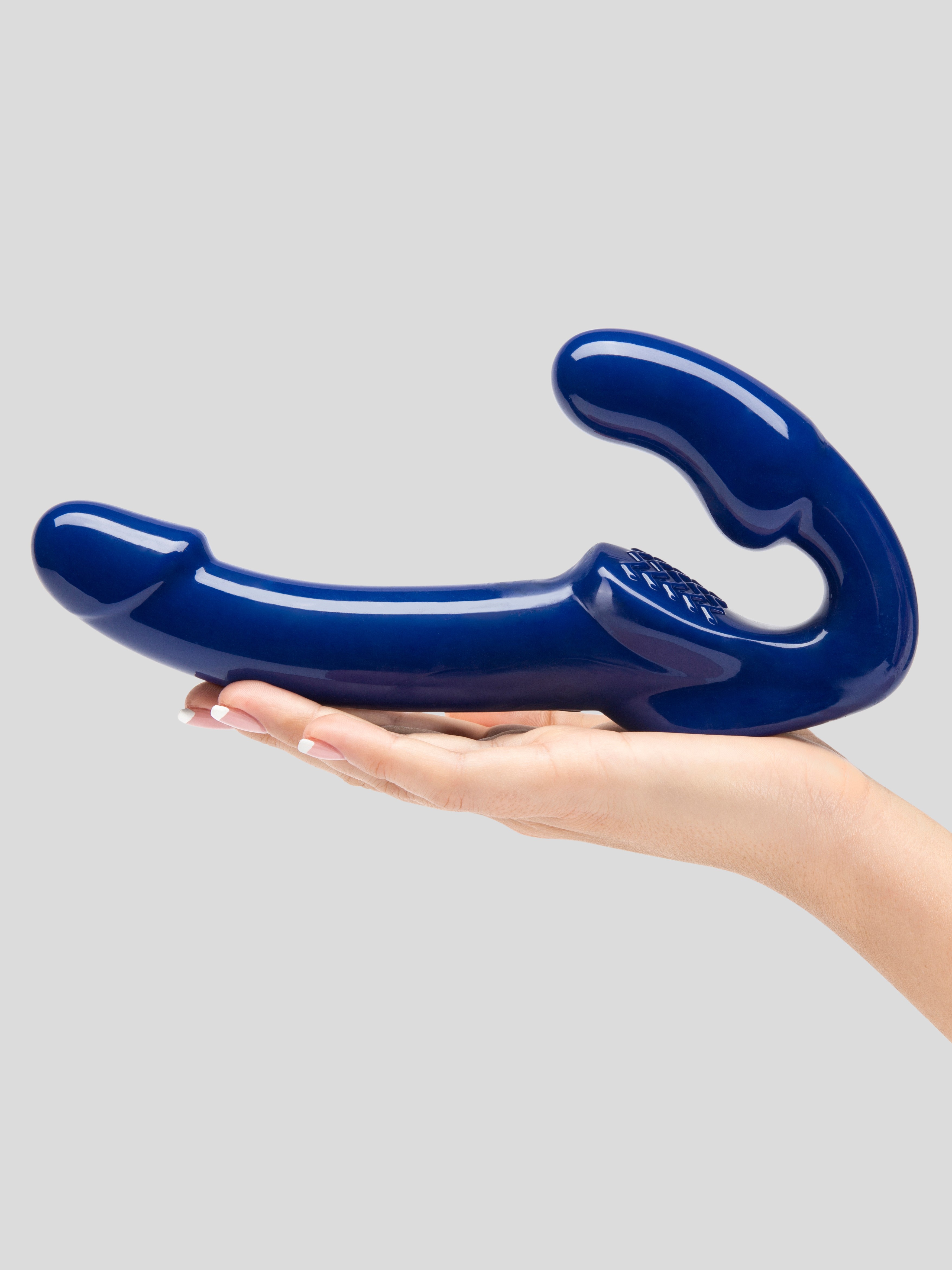 Revolver Strapless Strap-On Vibrating Dildo 7 Inch, Blue, hi-res