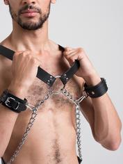 DOMINIX Deluxe Leather and Chain Harness with Cock Ring and Cuffs, Black, hi-res