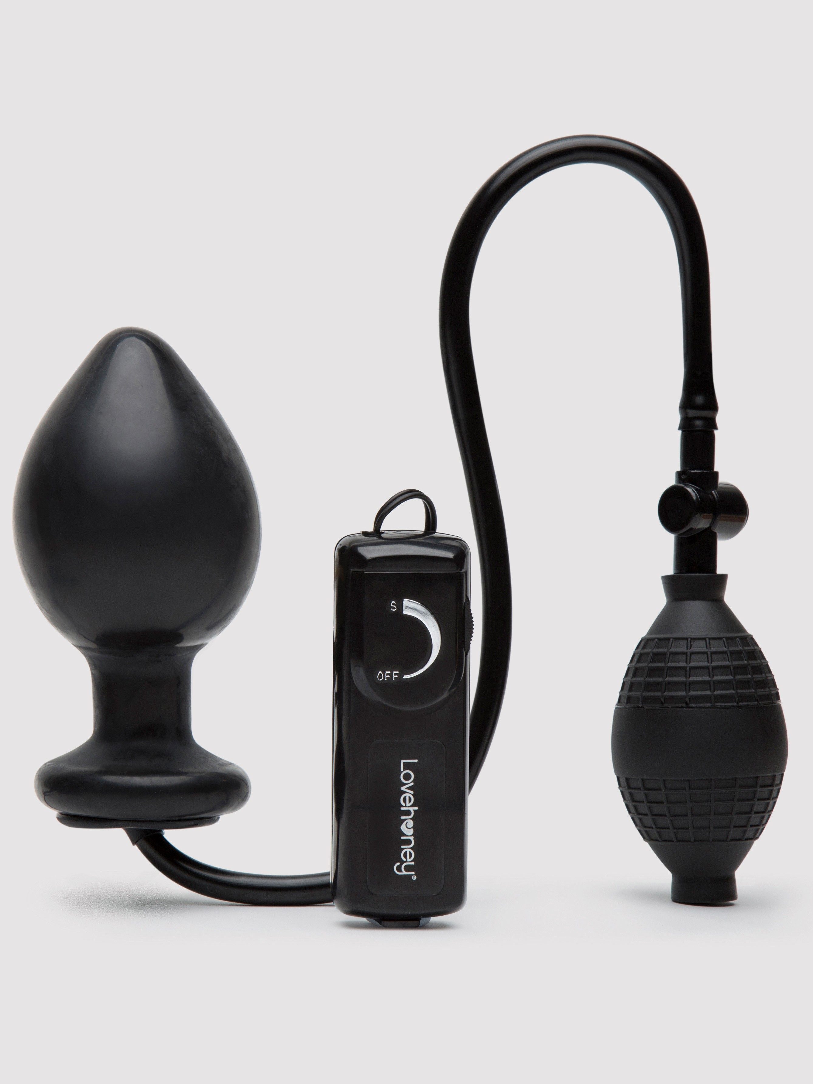 Lovehoney Vibrating Inflatable Butt Plug 4.5 Inch, Black, hi-res