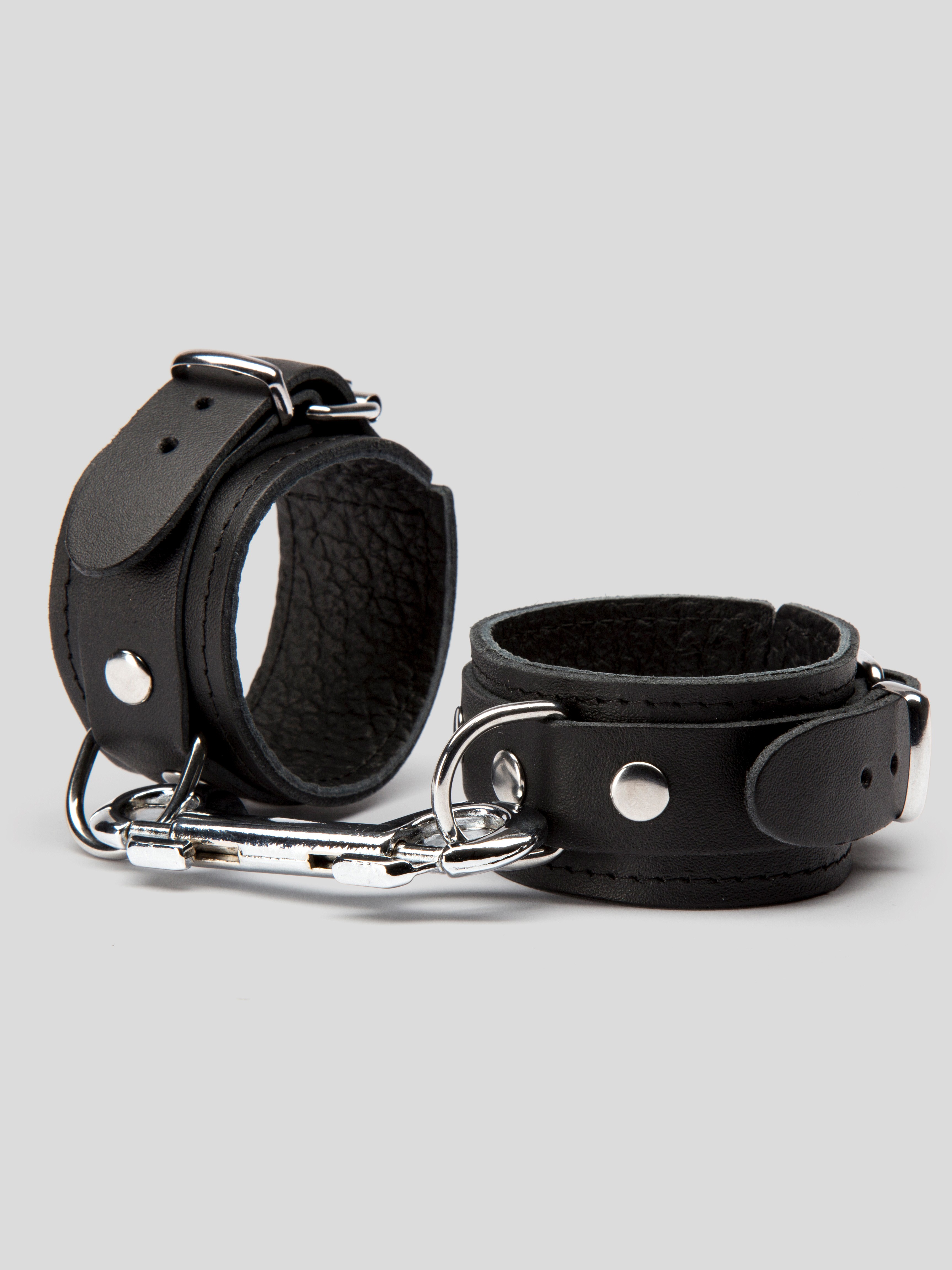 Bondage Boutique Soft Leather Handcuffs, Black, hi-res