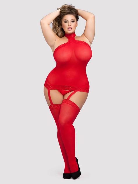 Lovehoney Dangerous Curves Sheer Suspender Bodystocking, Red, hi-res