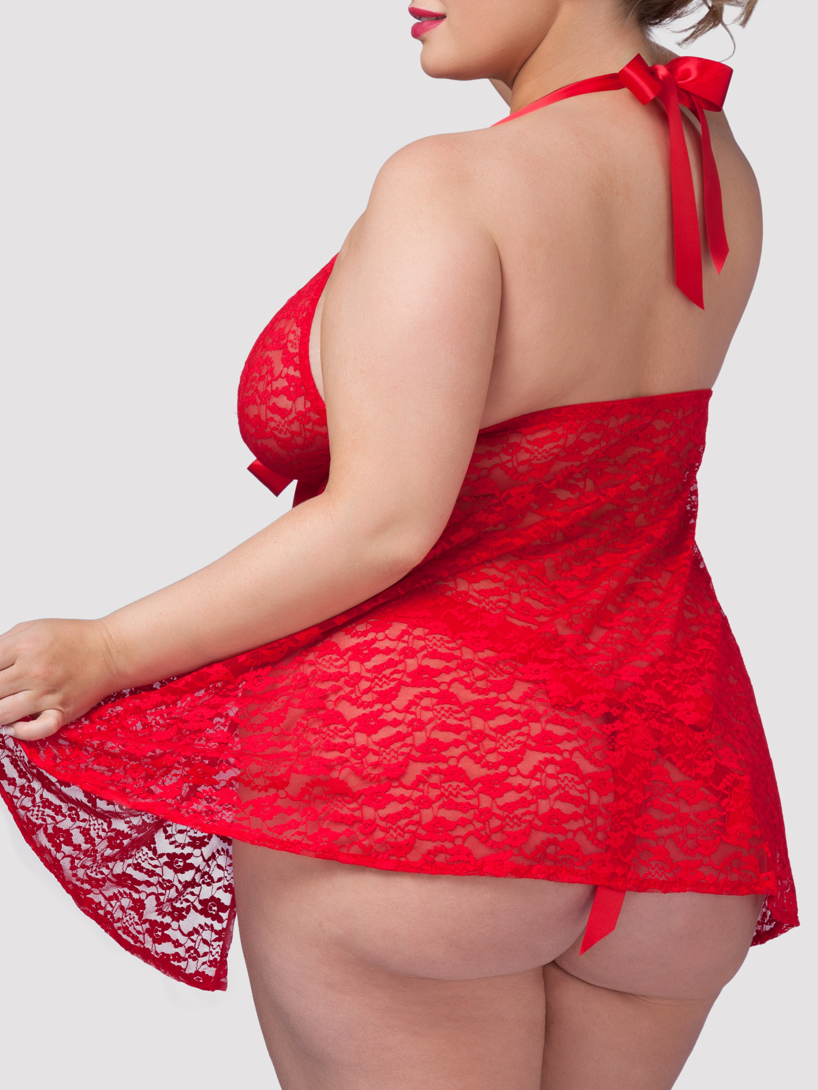 Lovehoney Unwrap Me Red Lace Babydoll, Red, hi-res