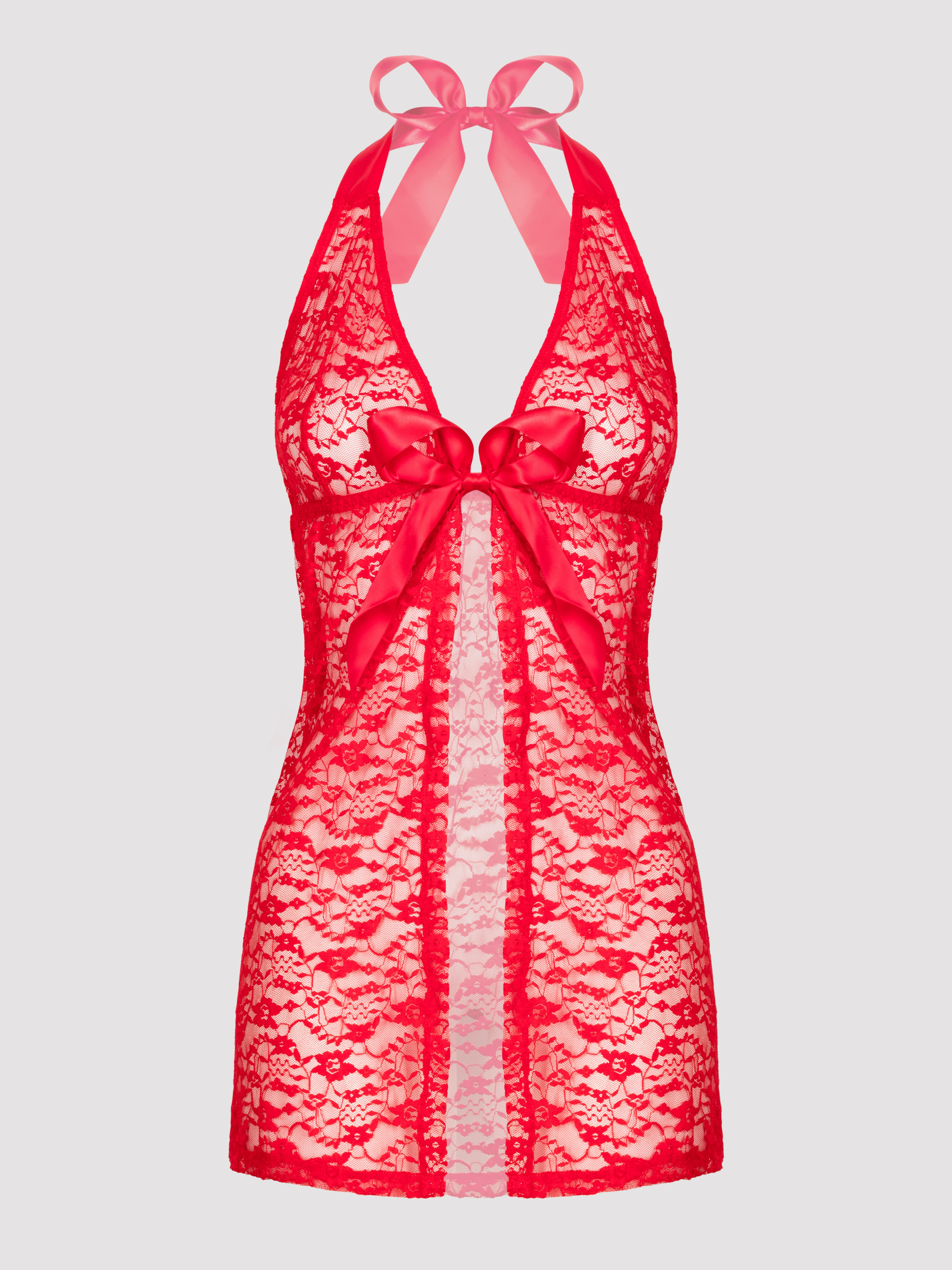 Lovehoney Unwrap Me Red Lace Babydoll, Red, vanilla