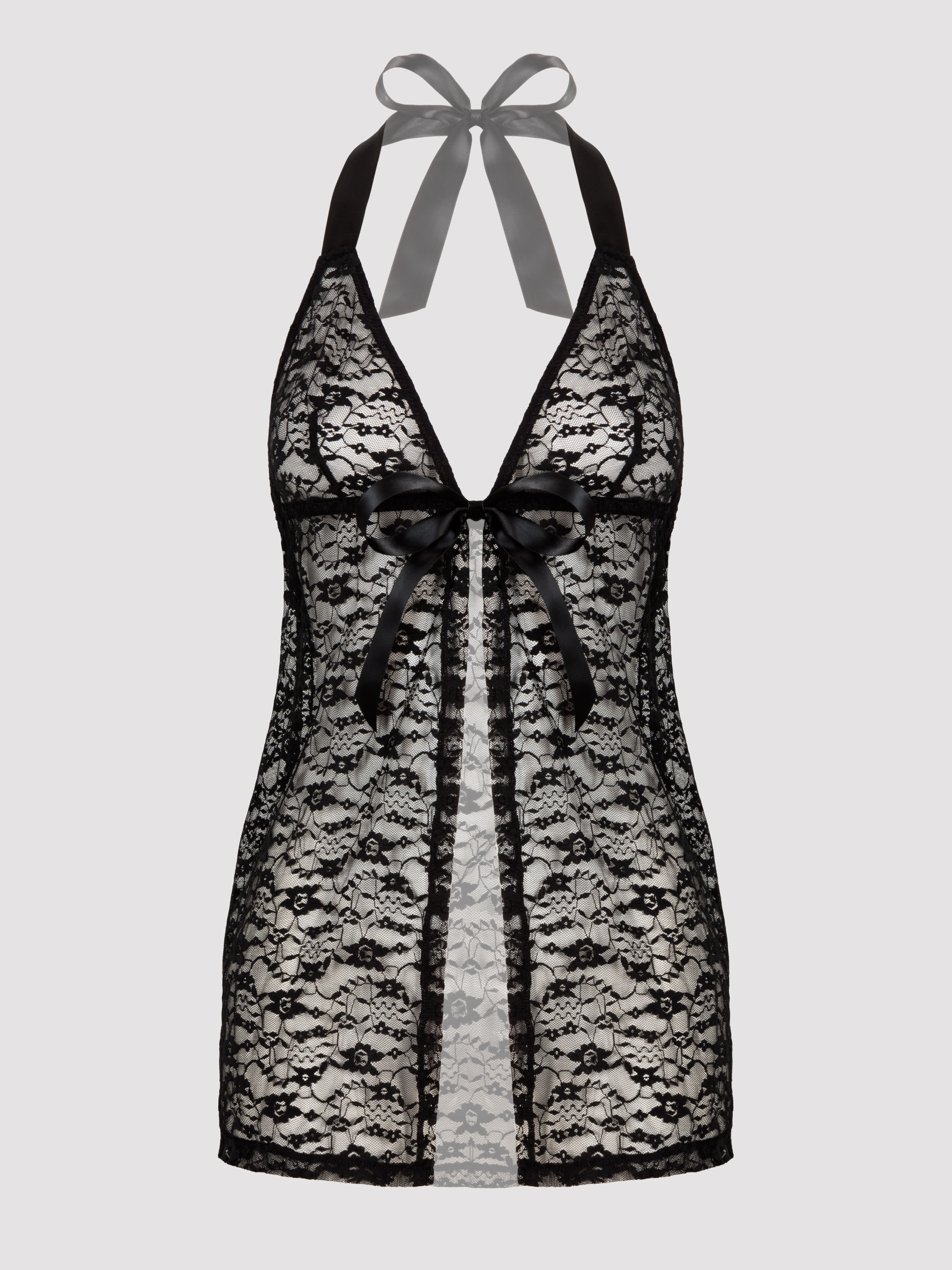 Lovehoney Unwrap Me Red Lace Babydoll, Black, vanilla