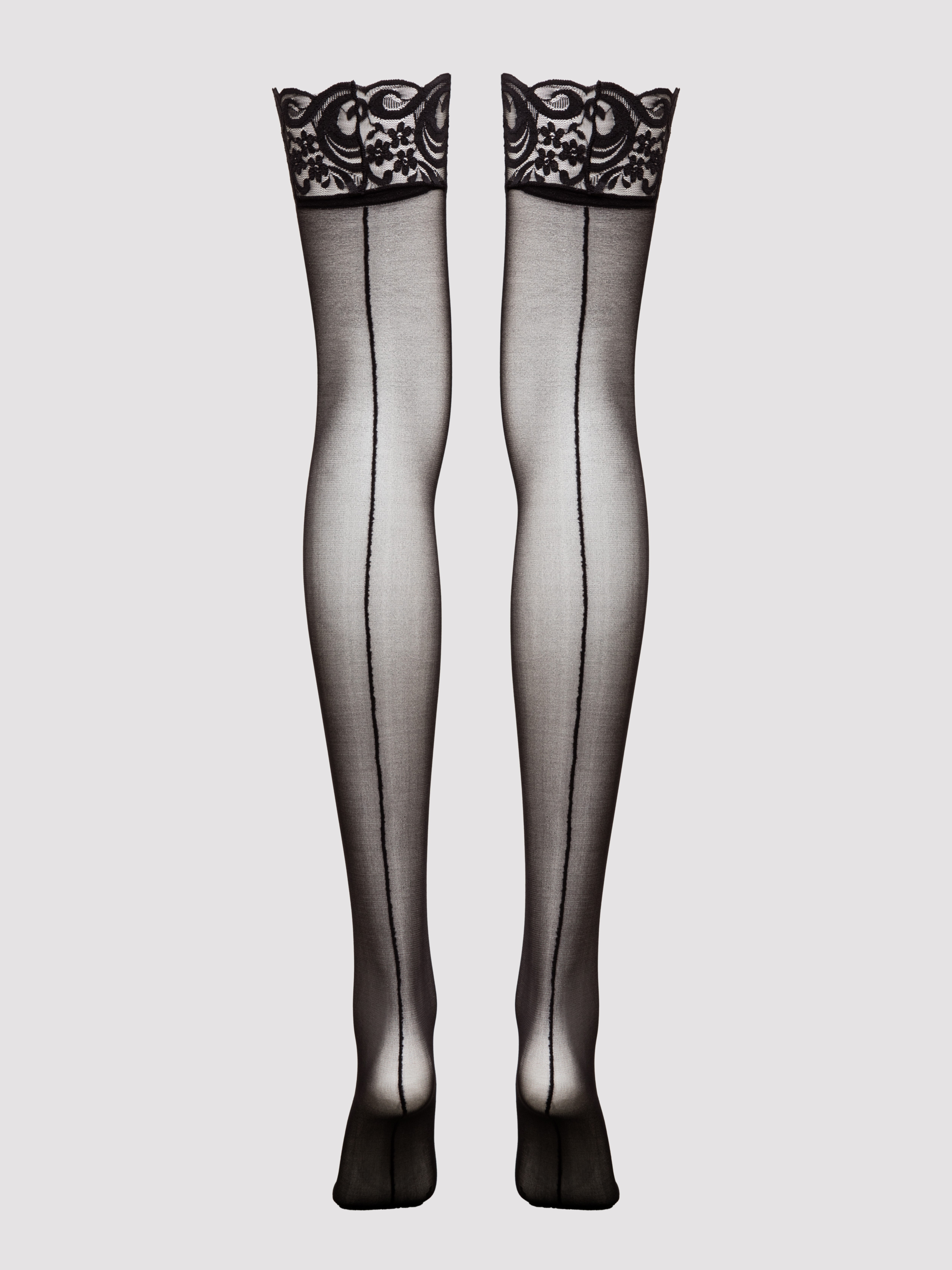 Lovehoney Sheer Back-Seam Stockings, Black, hi-res