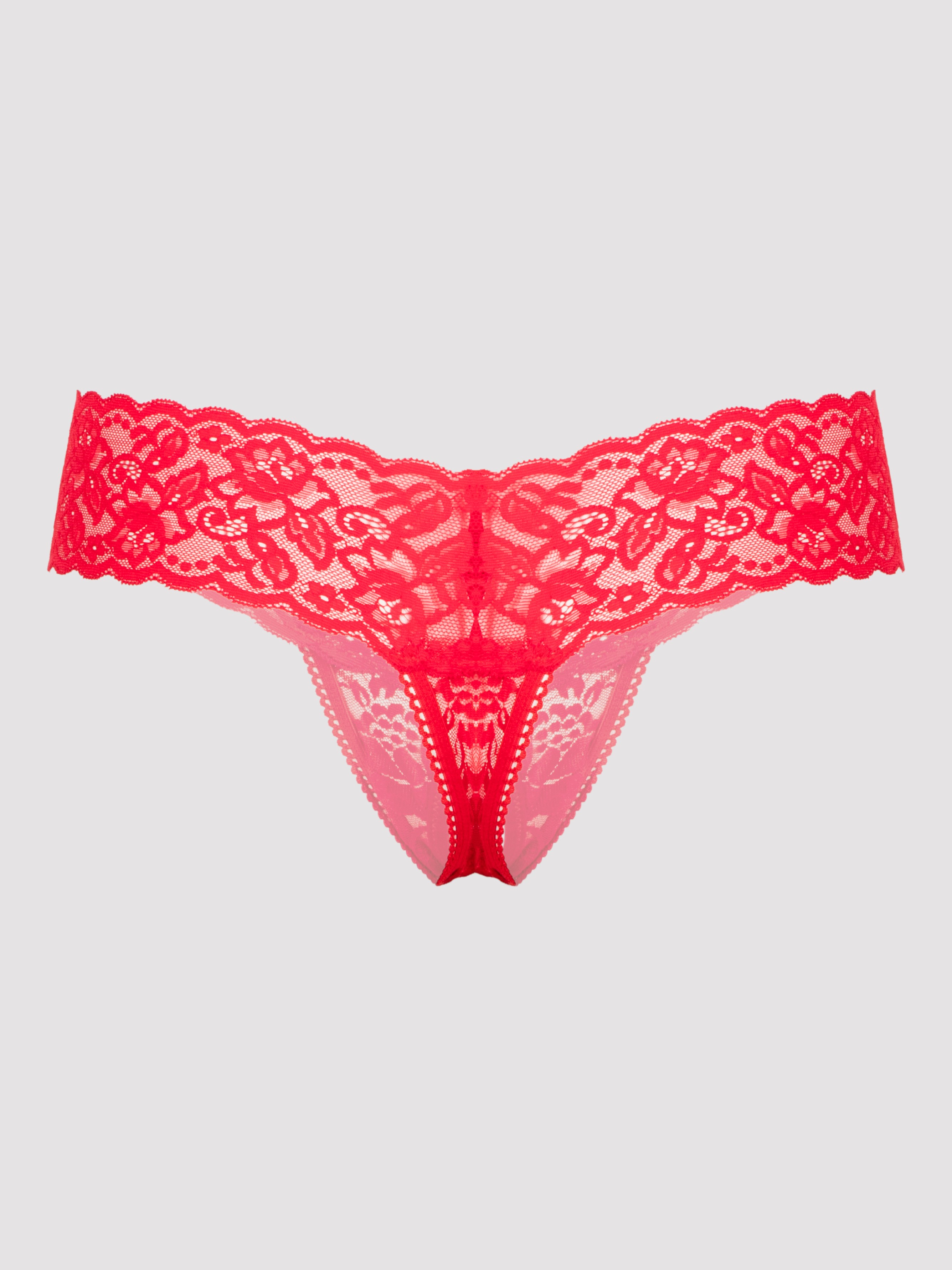 Lovehoney Crotchless Pearl Thong, Red, hi-res