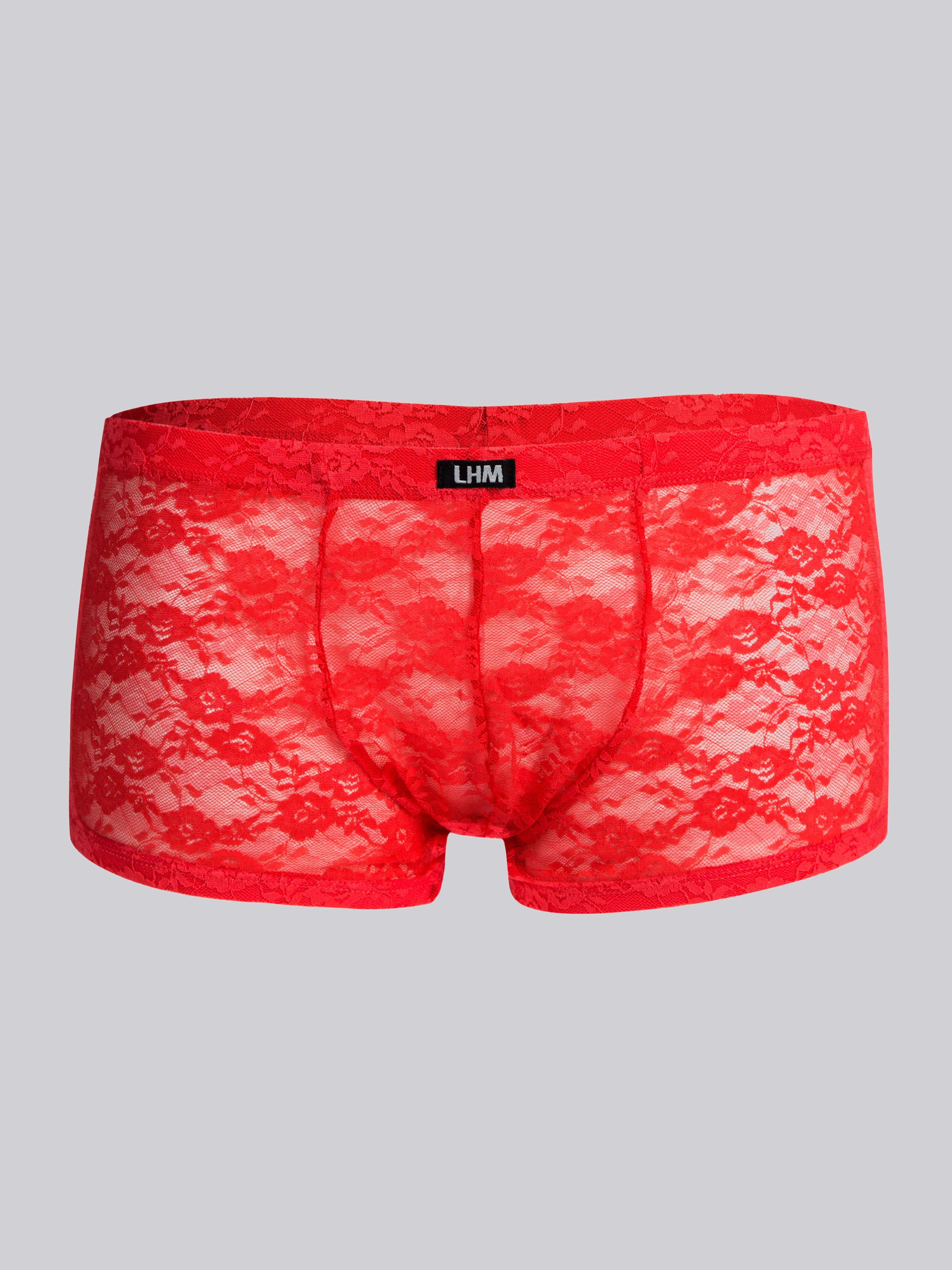 LHM Red Lace Boxer Shorts, Red, hi-res