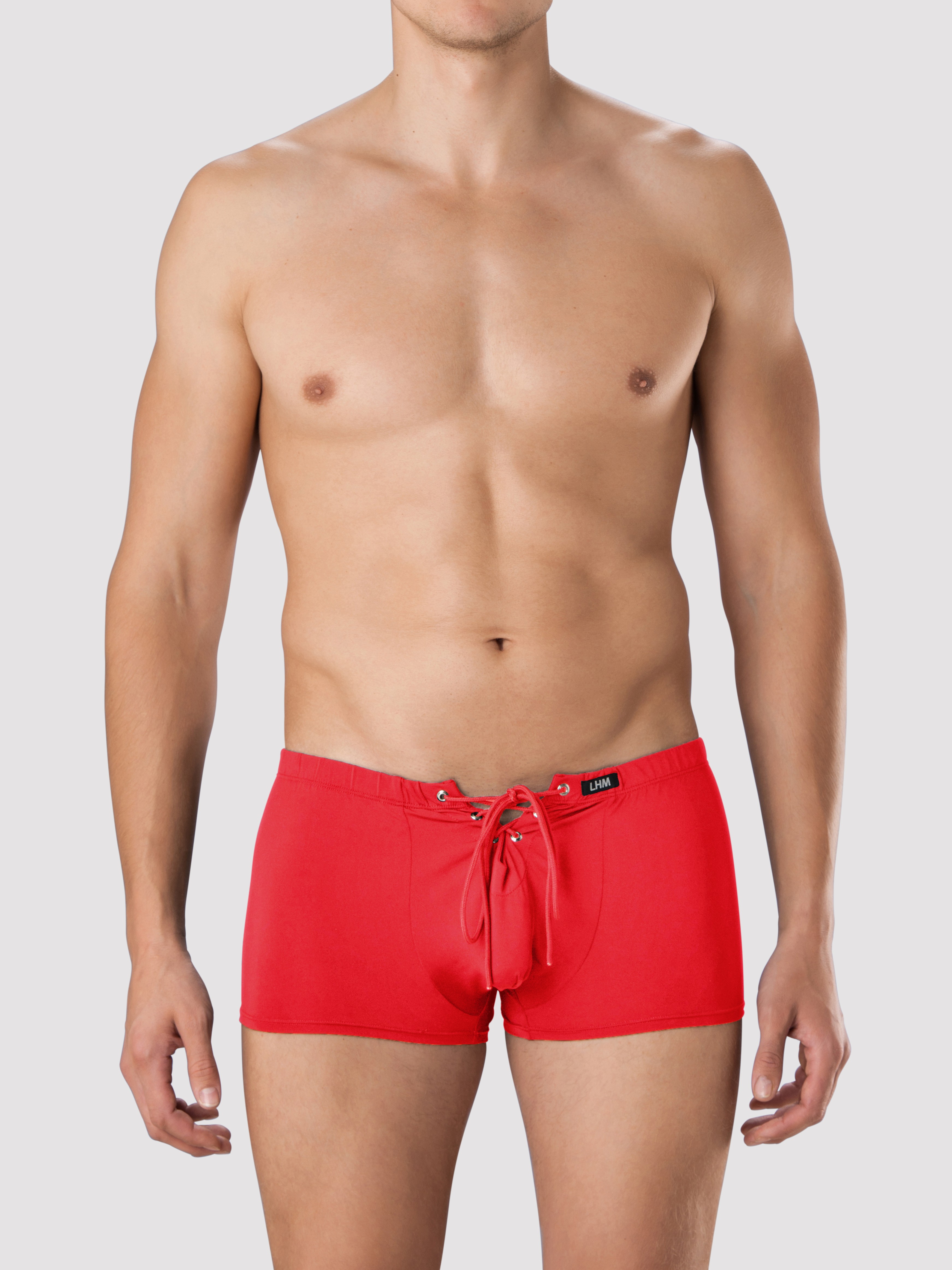 LHM Red Lace-Up Boxer Shorts, Red, hi-res