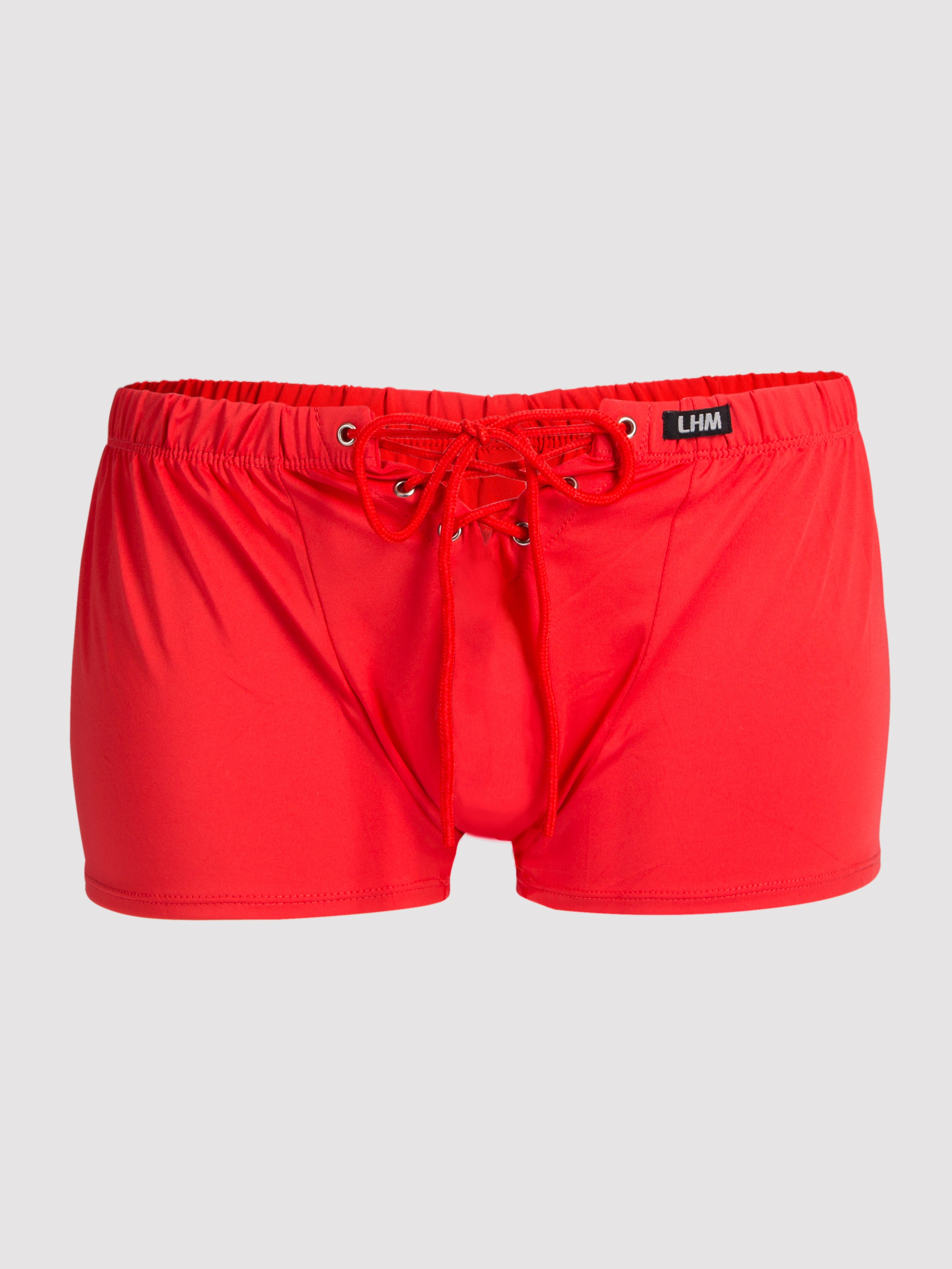 LHM Red Lace-Up Boxer Shorts, Red, hi-res