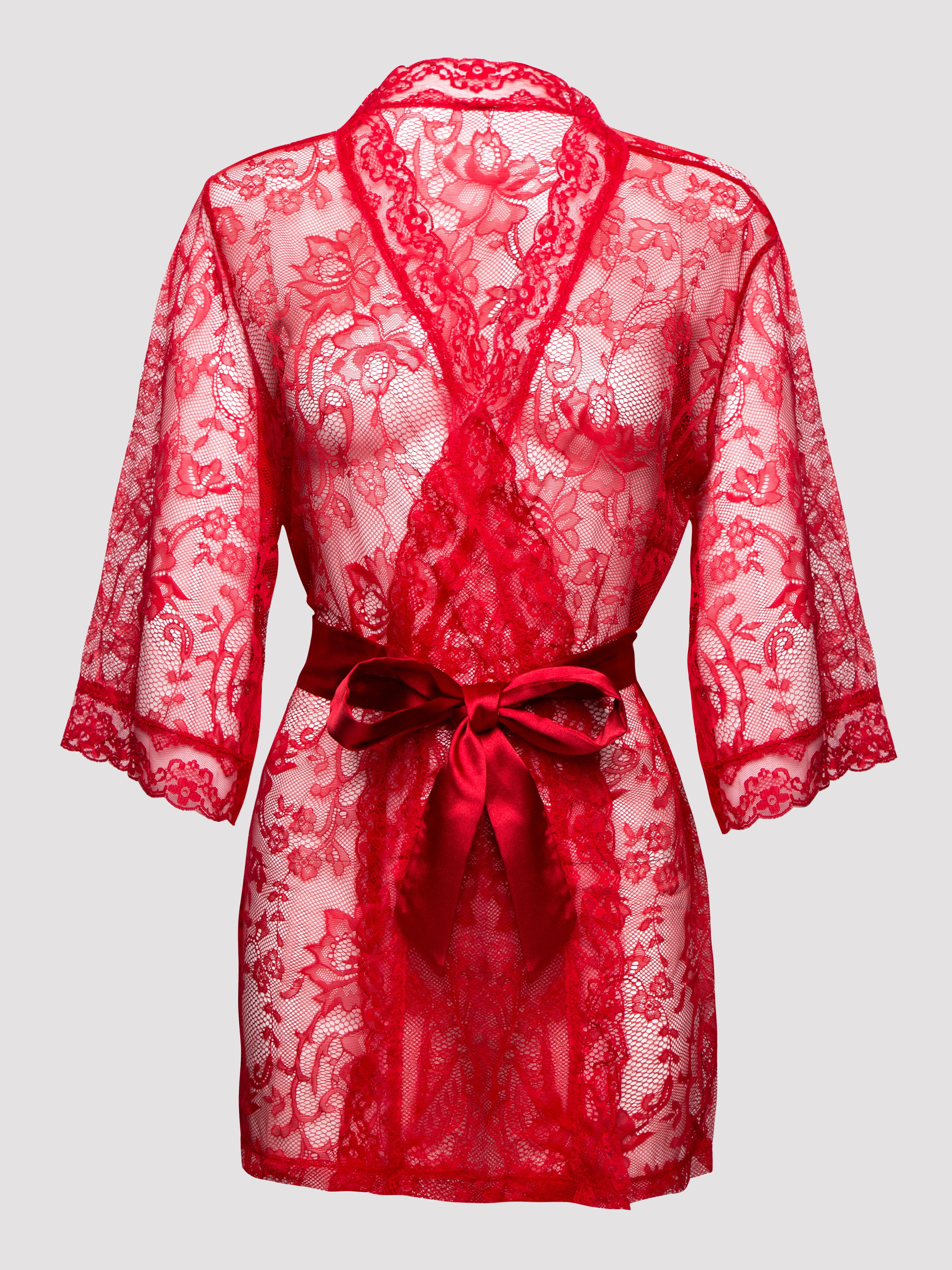 Lovehoney Flaunt Me Floral Lace Robe, Red, hi-res